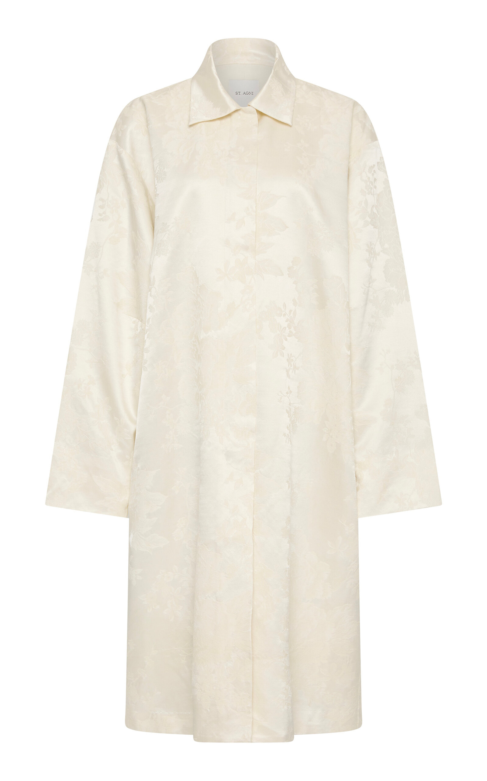 St. Agni Jacquard Cocoon Silhouette Silk Wool Coat - Moda Operandi