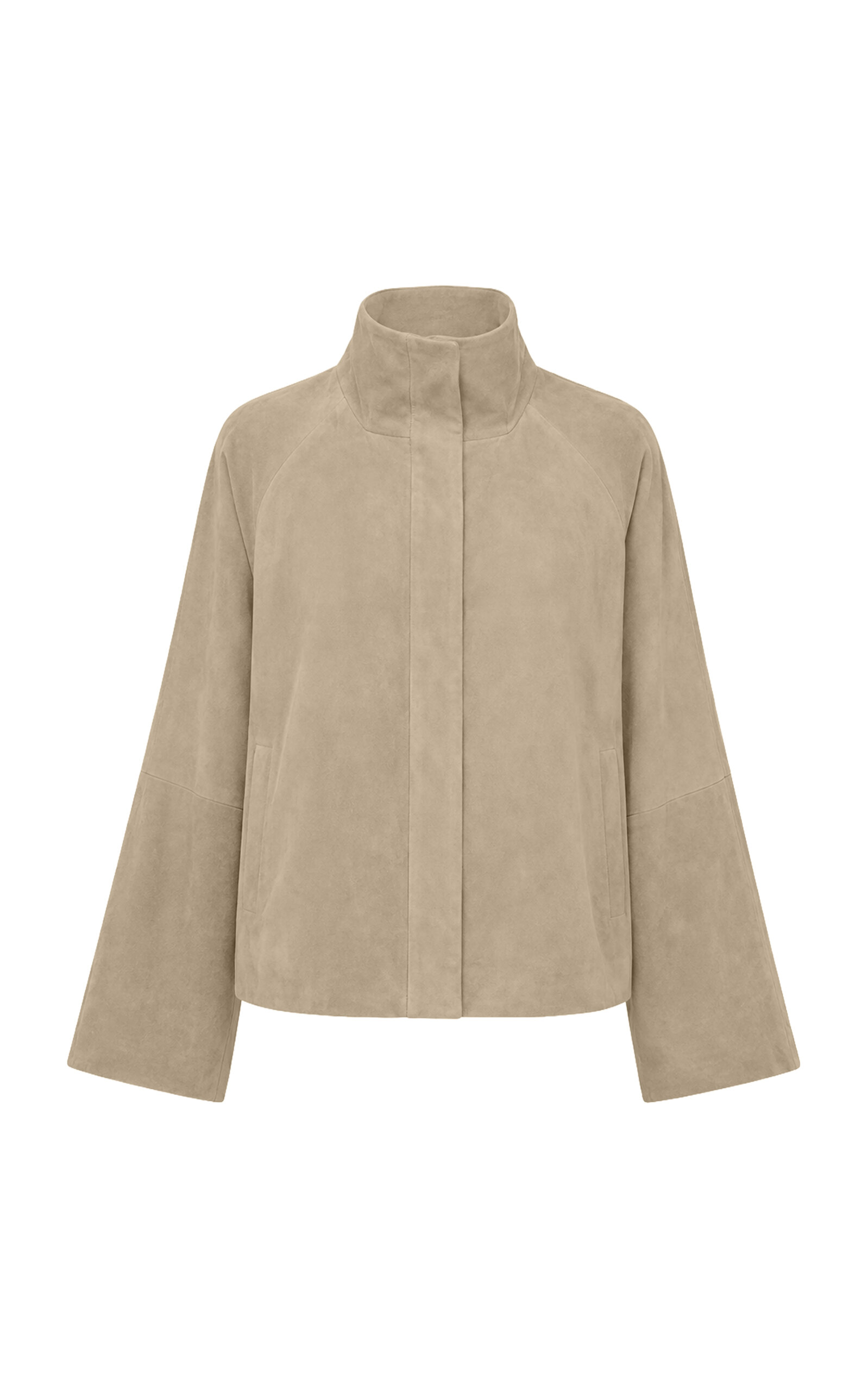 St. Agni Trapeze Stand Collar Suede Leather Jacket - Moda Operandi