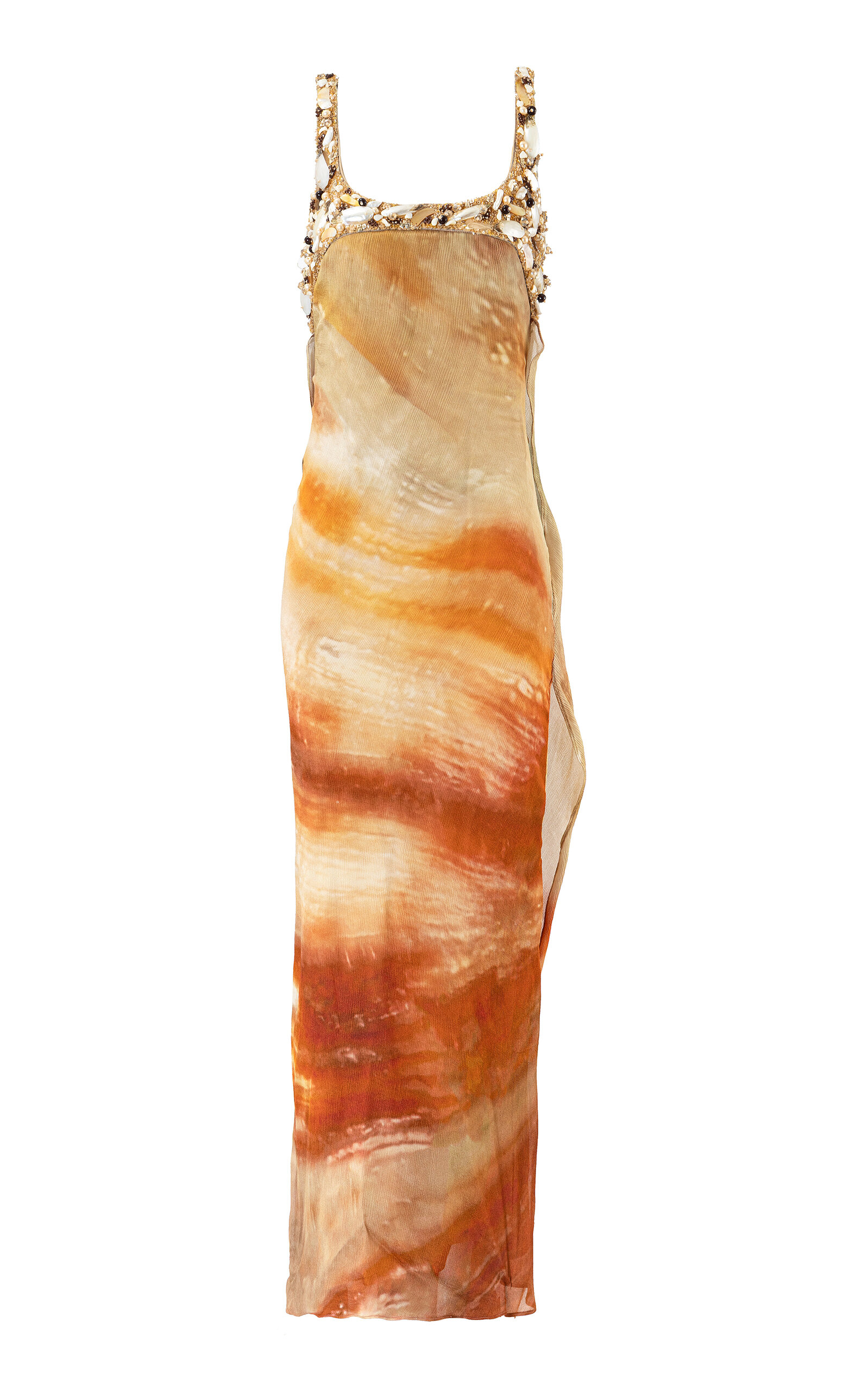 La Fuori Saffron Sunset Embellished Silk Maxi Dress - Moda Operandi