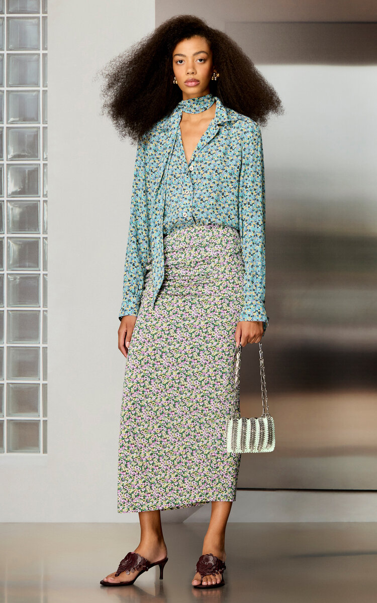 Rabanne Floral Ruched Midi Skirt - Moda Operandi