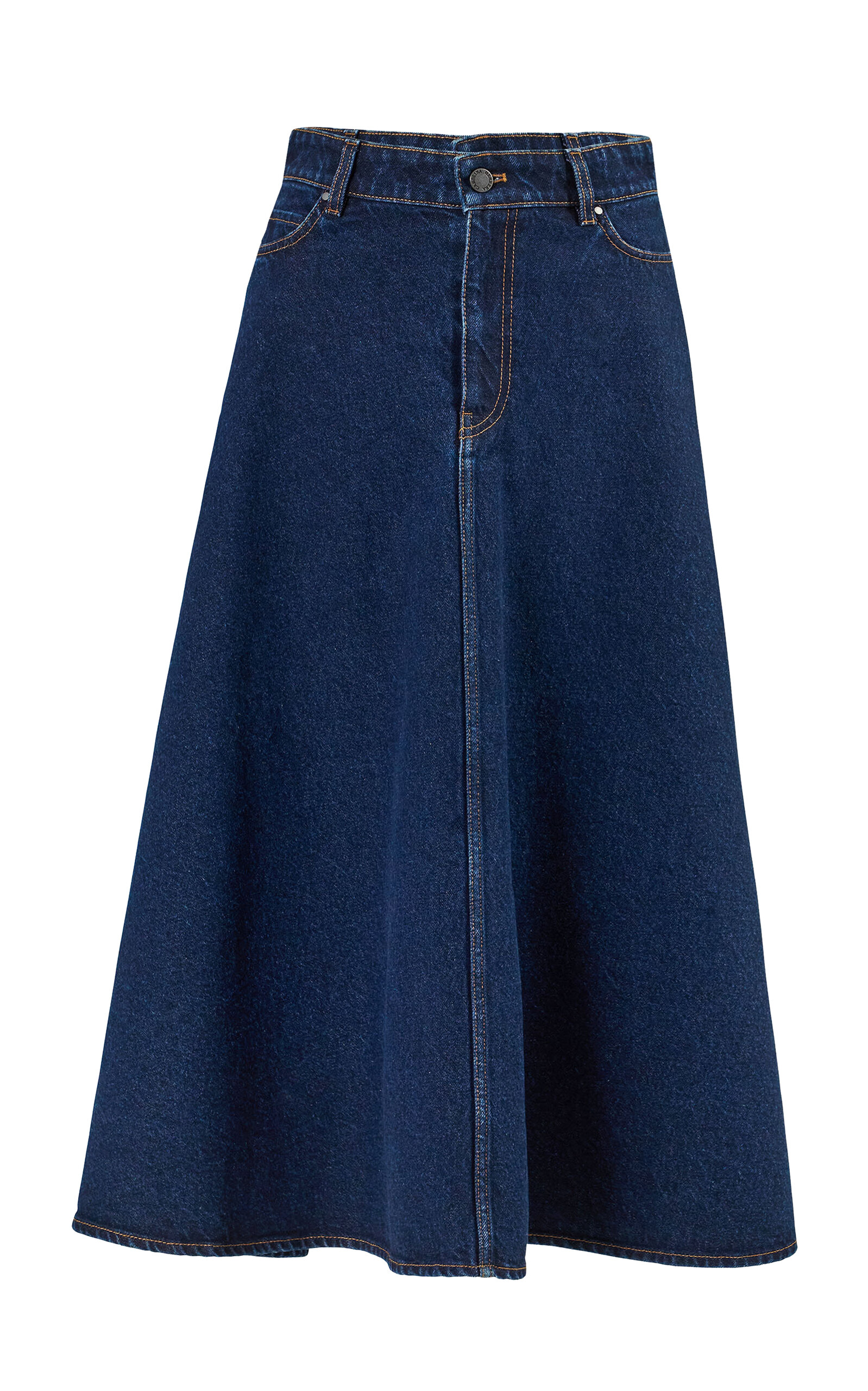 Carolina Herrera A-line Stretch-denim Midi Skirt In Blue