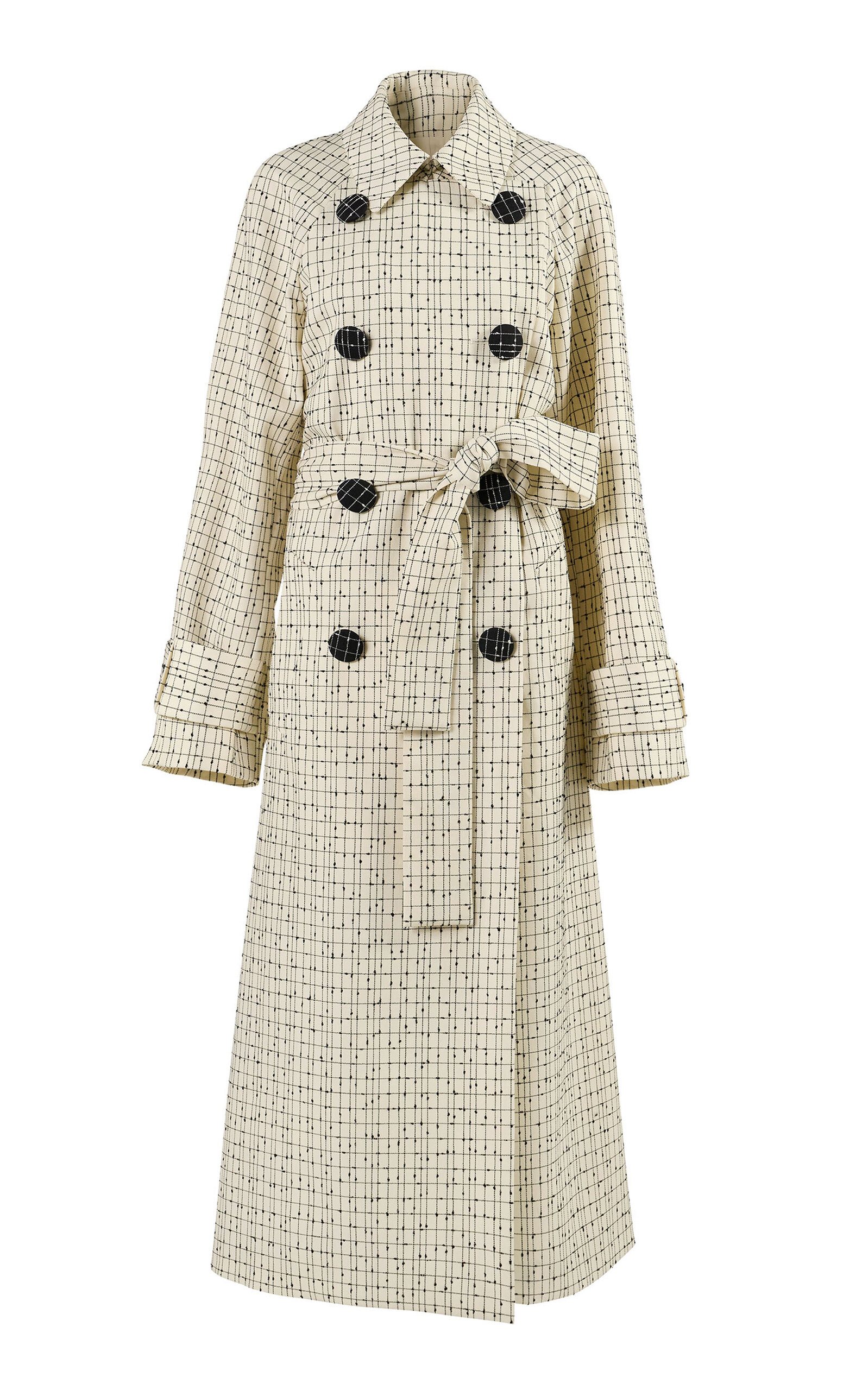 Carolina Herrera Belted Slub Yarn Check Tailoring Trench Coat In White