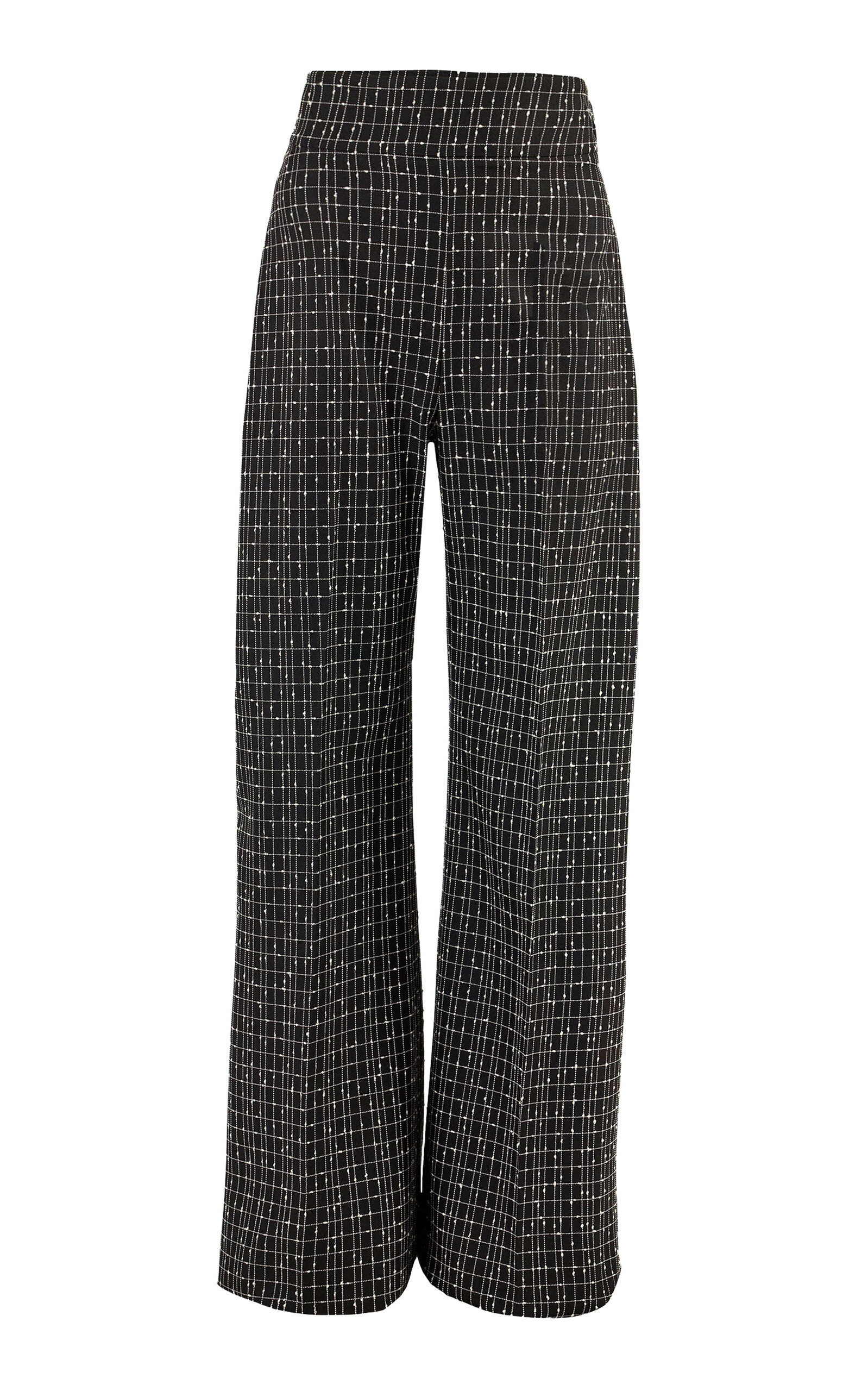 Carolina Herrera High-rise Slub Yarn Check Tailoring Wide-leg Pants In Black
