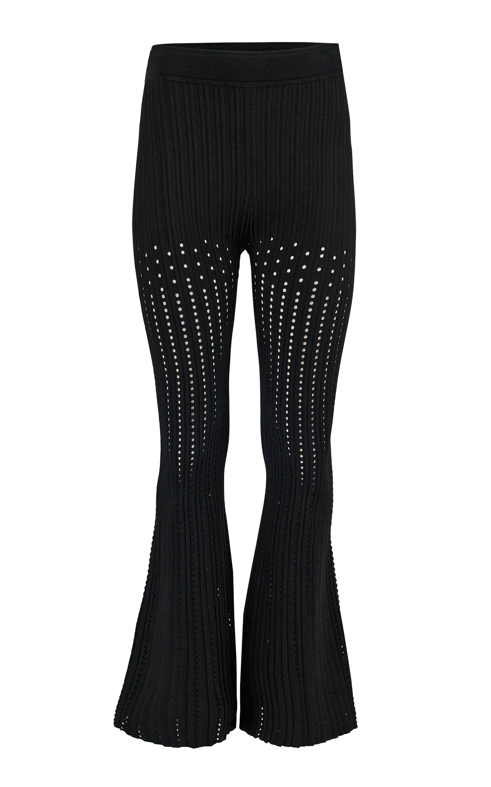 Carolina Herrera High-rise Viscose Pointelle Knit Flared Pants In Black