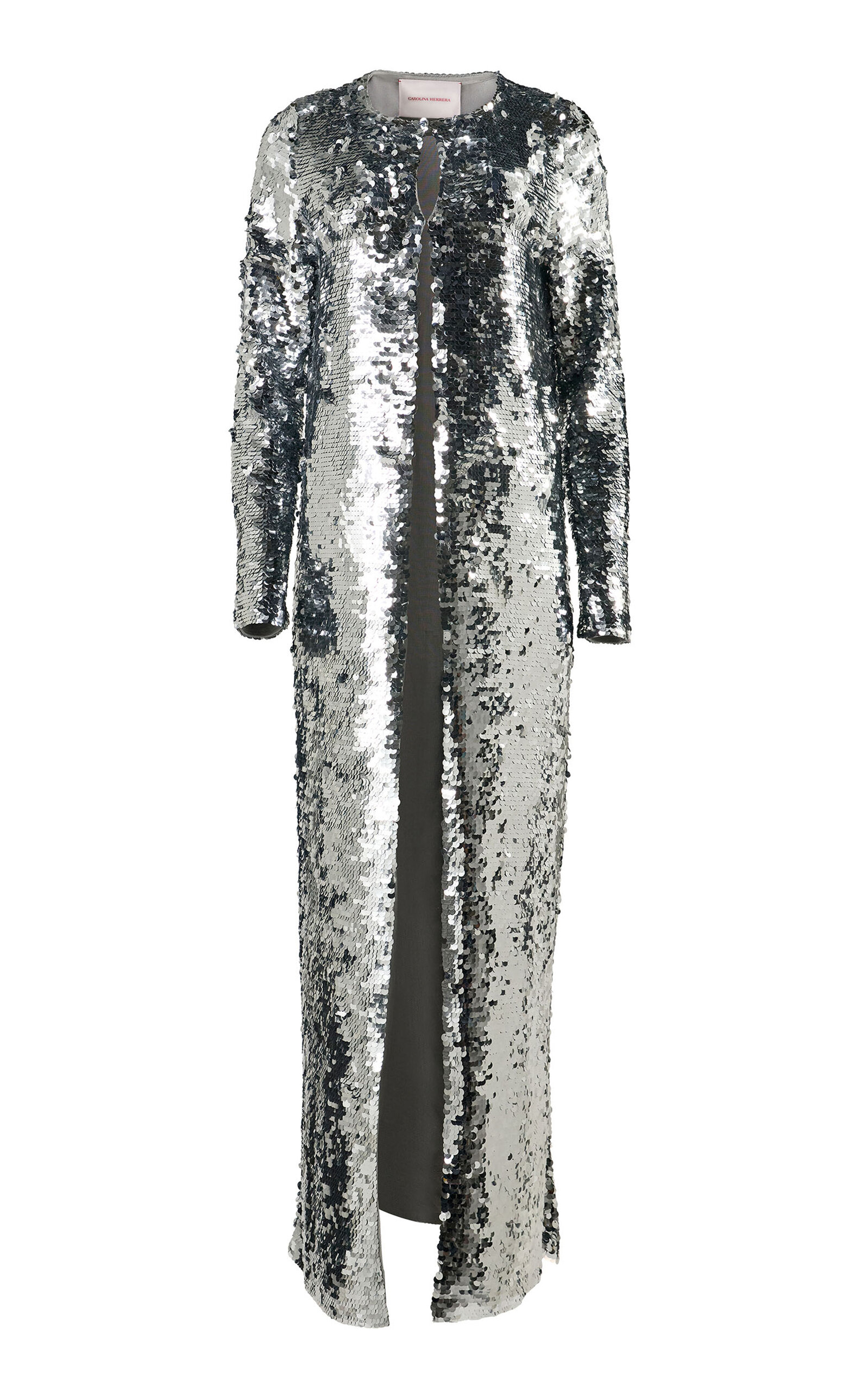 Carolina Herrera Embellished Signature Merino Sequin Coat In Silver