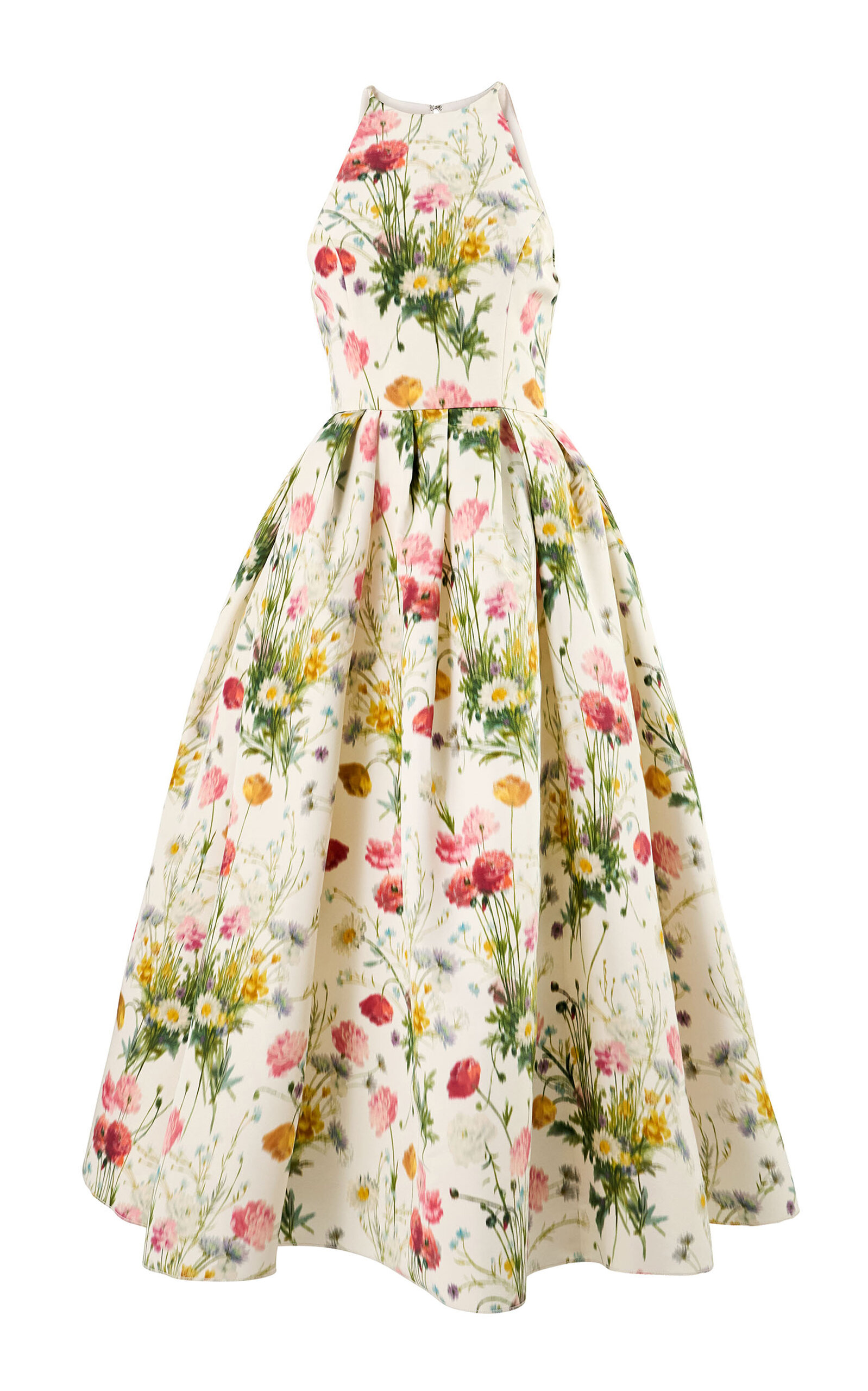 Carolina Herrera Halter Meadow Floral Silk Faille Midi Dress - Moda Operandi