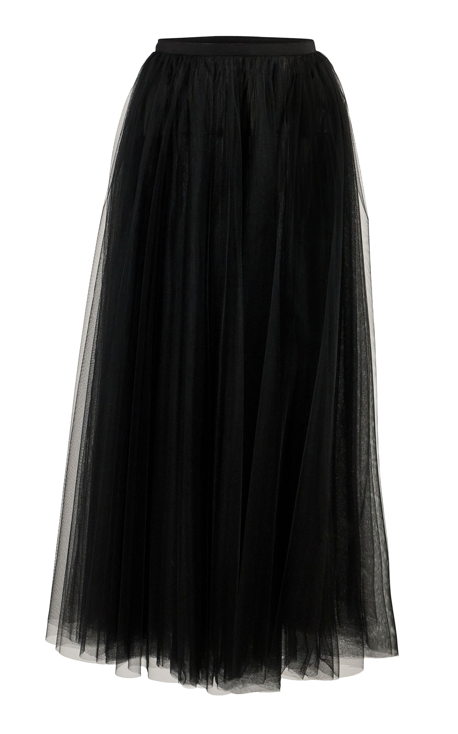 Carolina Herrera Gathered Nylon Tulle Midi Skirt In Black