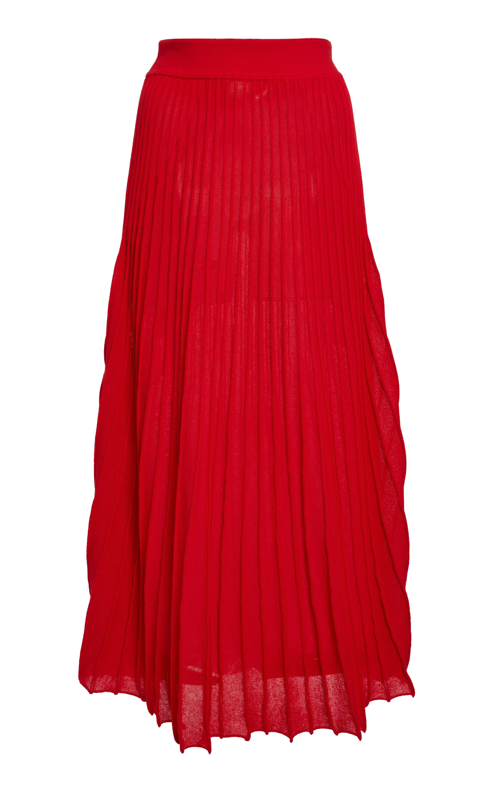 Lanvin Cotton-silk Pleated Knit Midi Skirt In Red