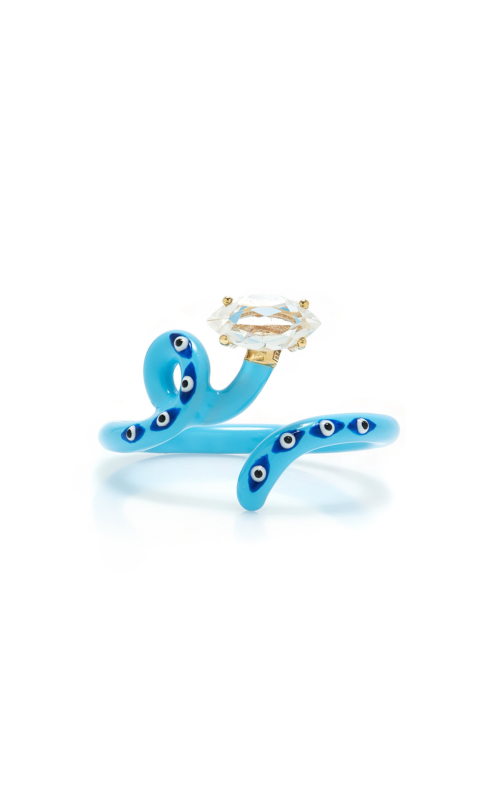 Bea Bongiasca - Evil Eye 9K Gold Crystal and Enamel Ring - Blue - US 6 - Moda Operandi - Gifts For Her