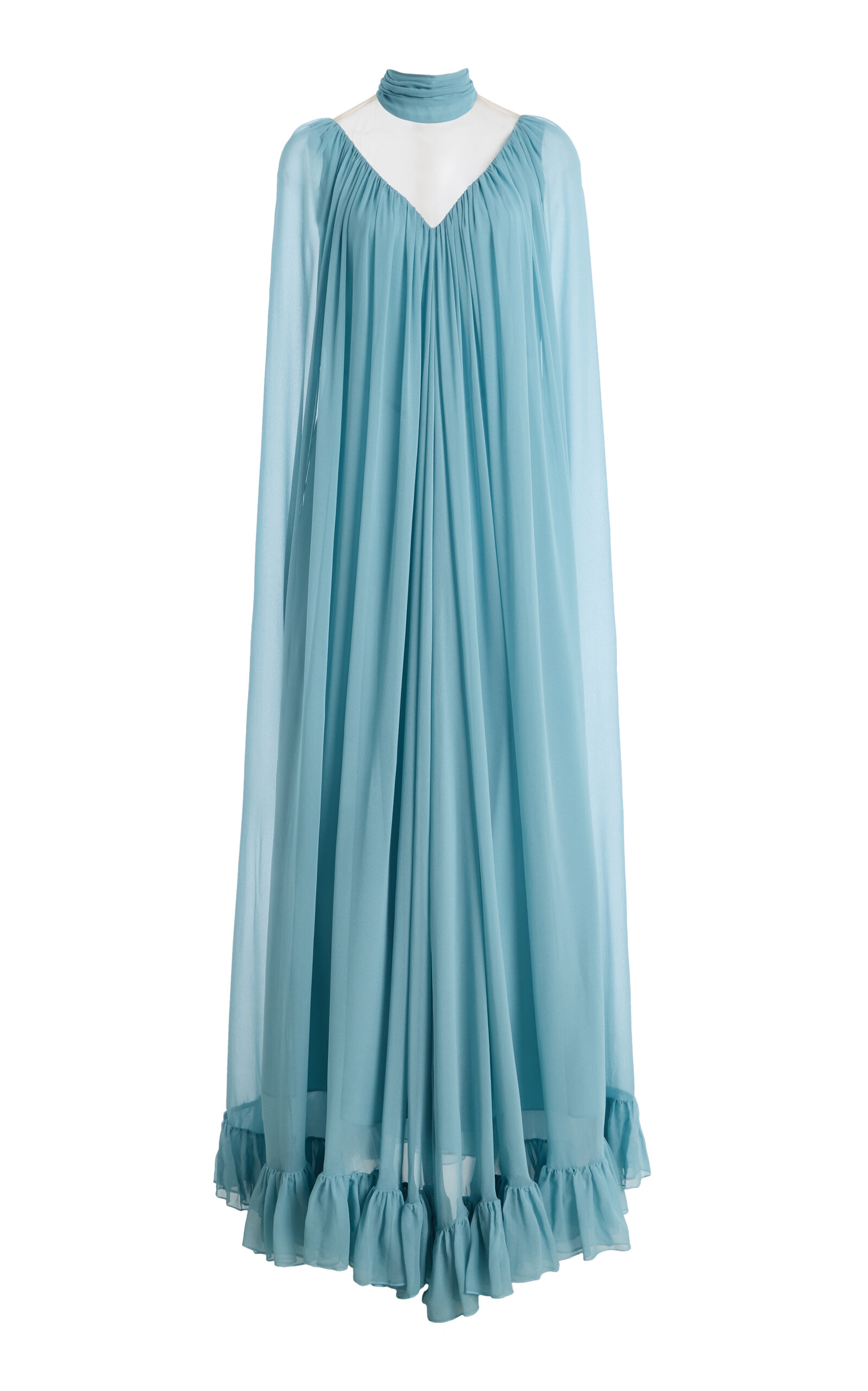 Rodarte - Pleated Cape Chiffon Gown - Blue - US 6 - Moda Operandi