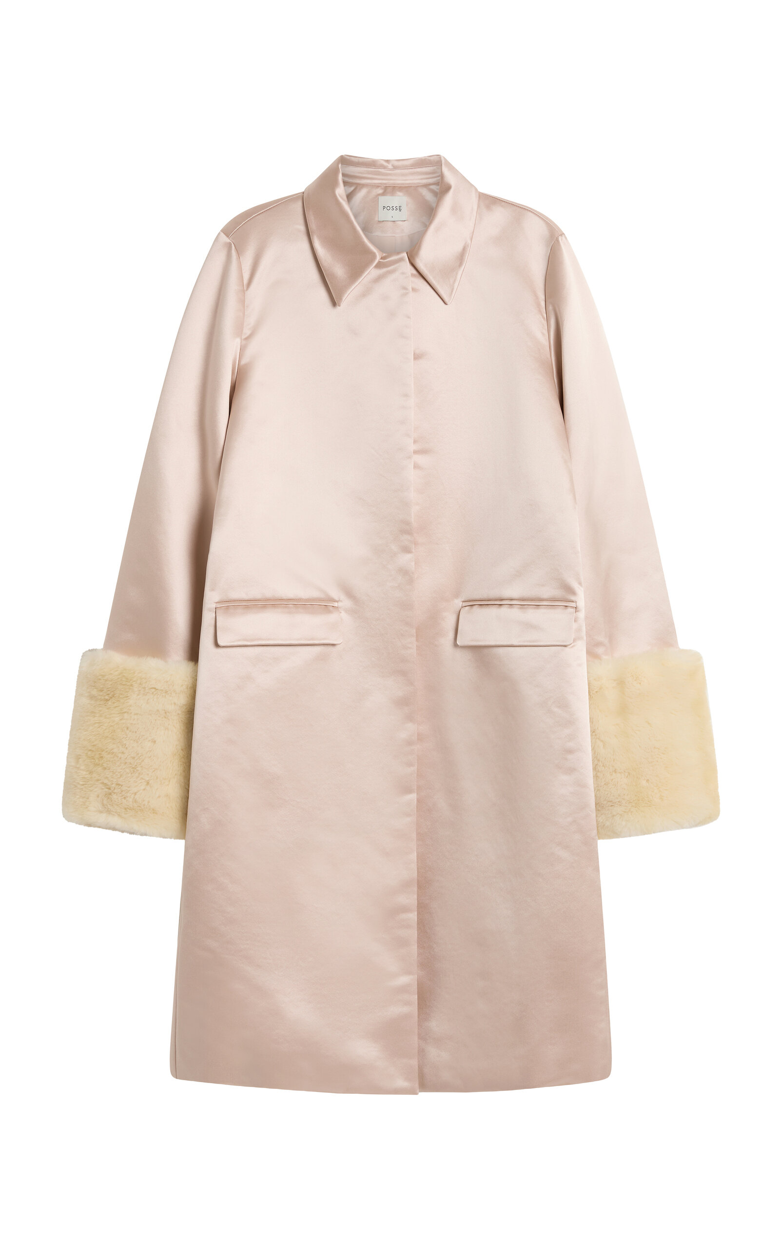 Posse Chester A-line Fur-trimmed Cotton-silk Coat In Pink