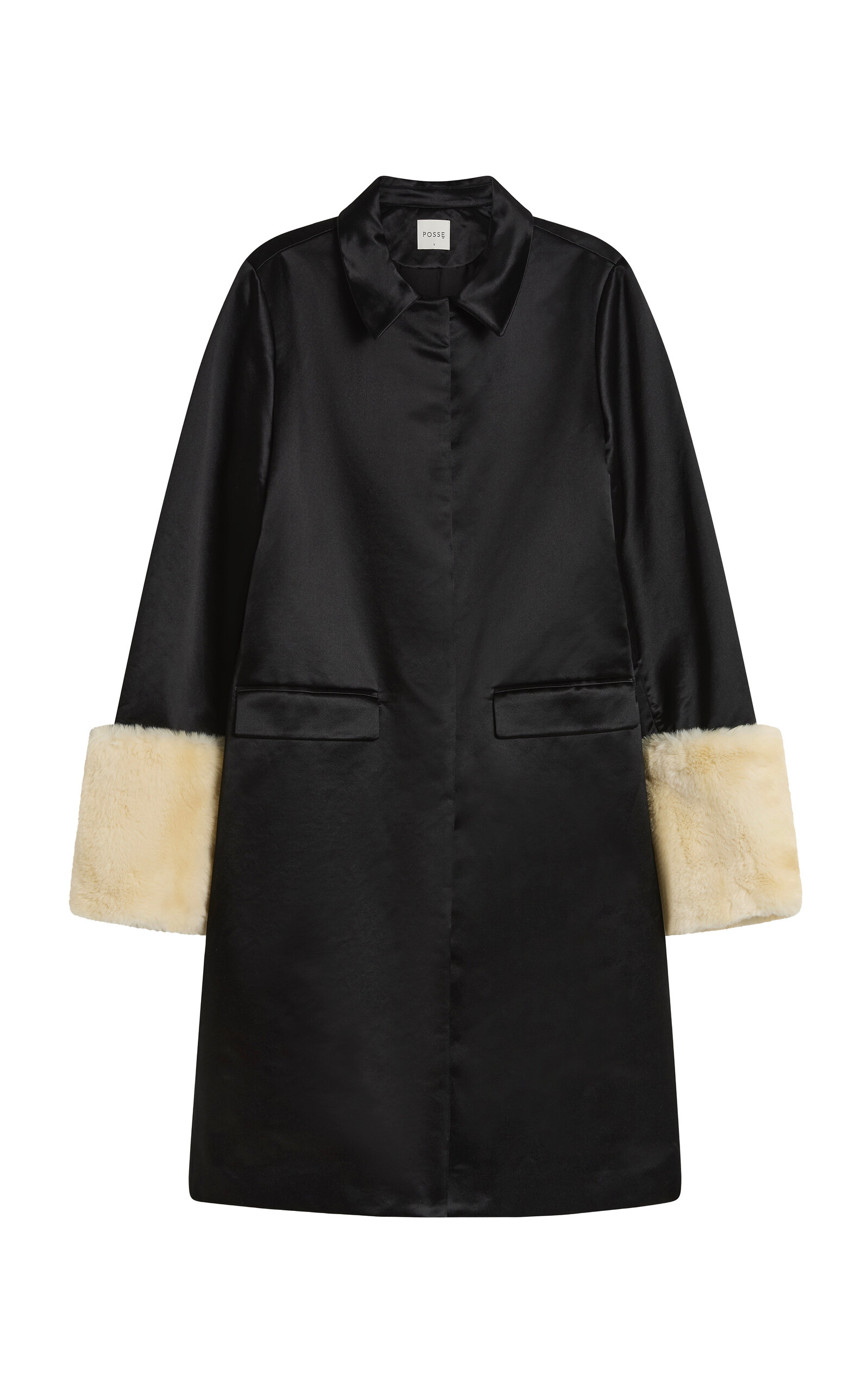 Posse Chester A-line Fur-trimmed Cotton-silk Coat In Black
