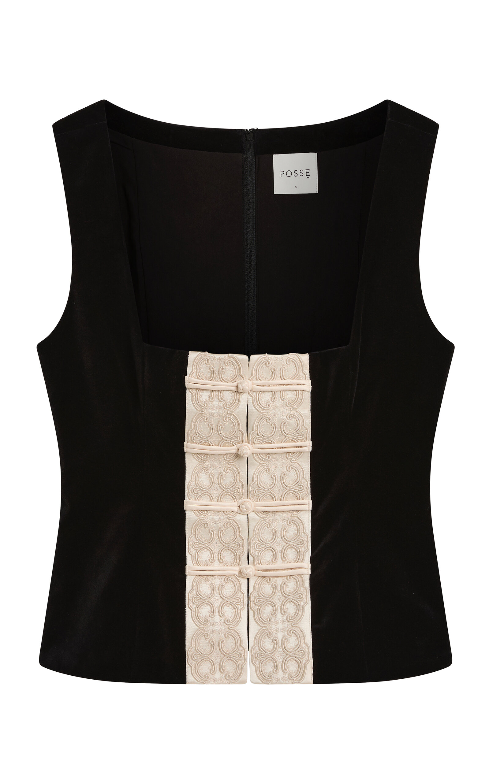 Posse - Florian Embroidered Cotton Velvet Top - Black - S - Moda Operandi
