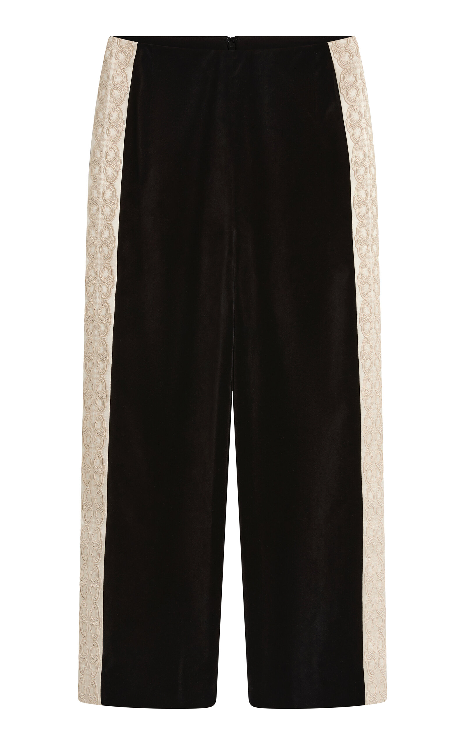 Posse Florian Embroidered Trim Velvet Cropped Pants In Black