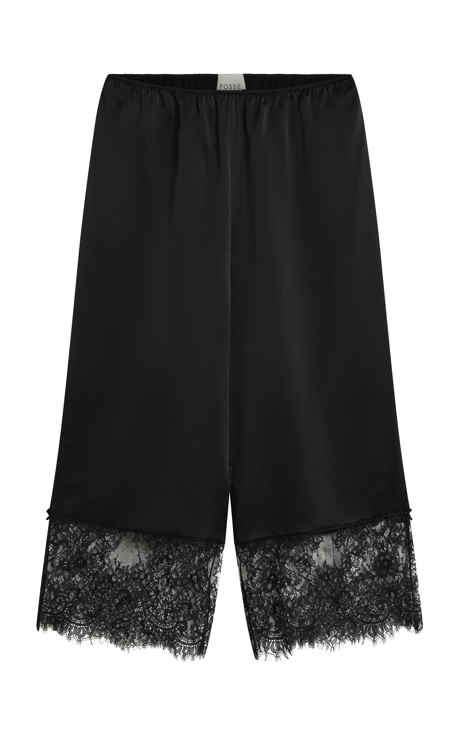 Posse Blake Mid-rise Wide-leg Lace-trimmed Silk Pants In Black