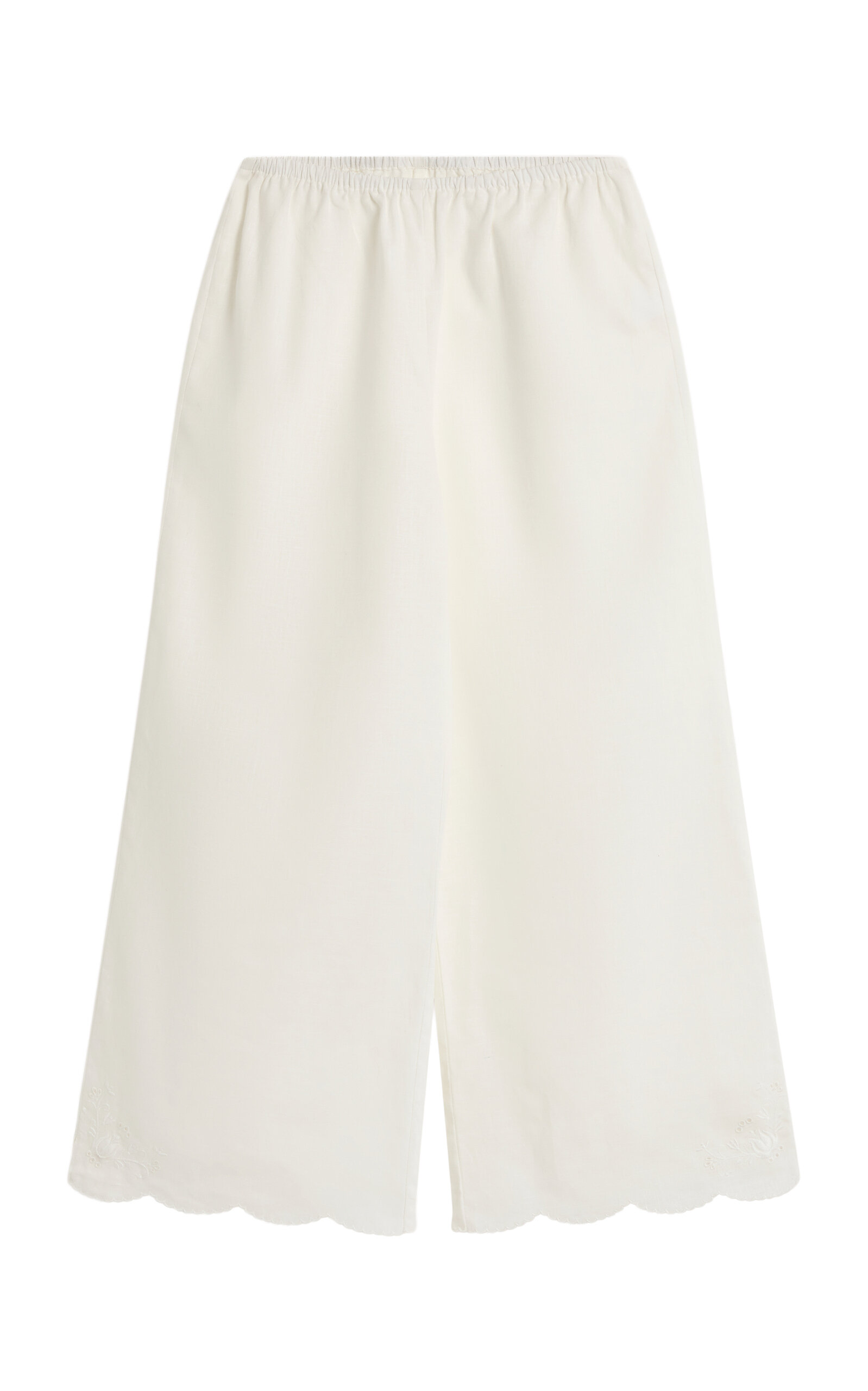 Posse Odette Mid-rise Wide-leg Scalloped-hem Ramie-cotton Pants In White