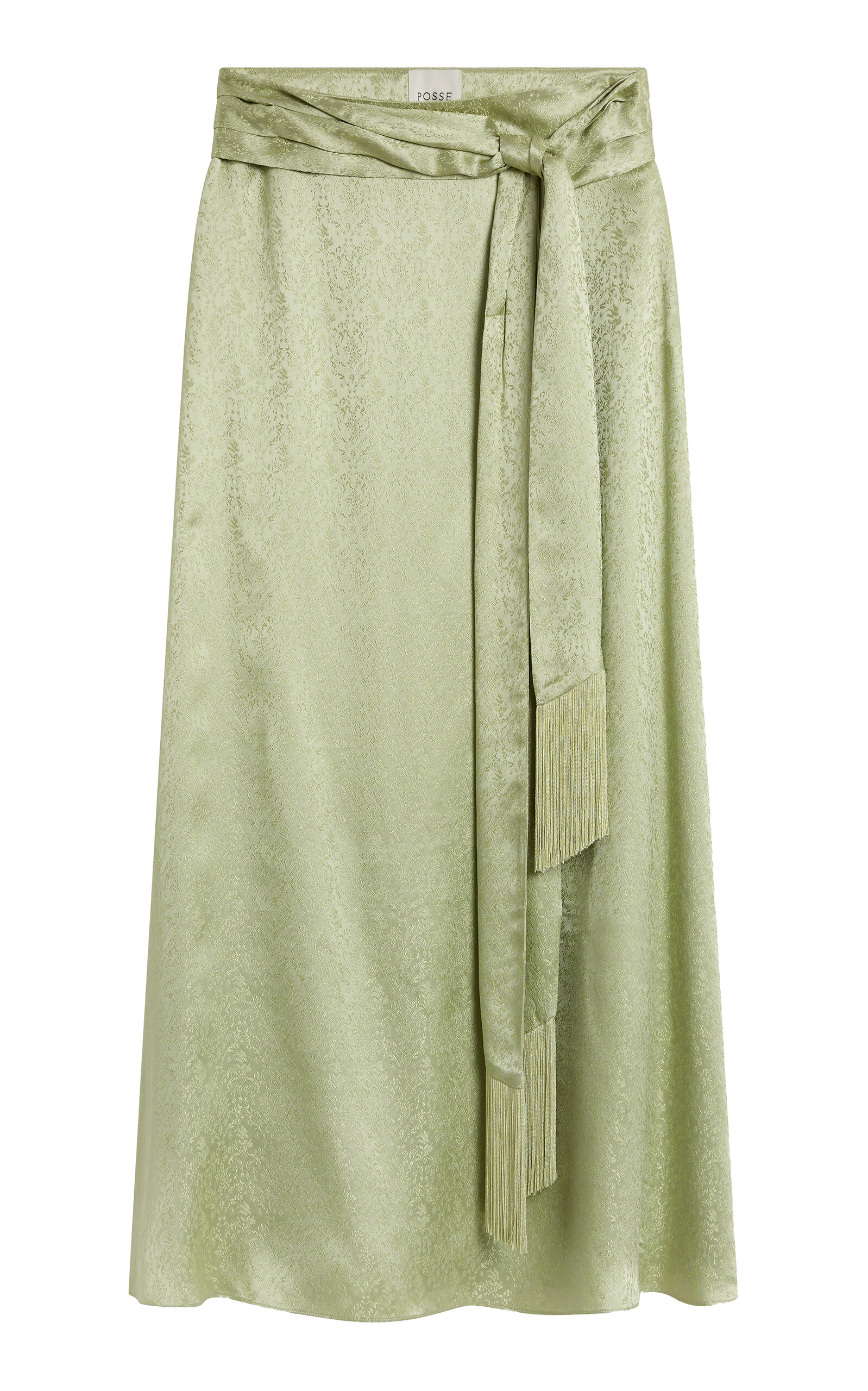 Posse Marcella Scarf-detailed Silk-blend Maxi Skirt In Green