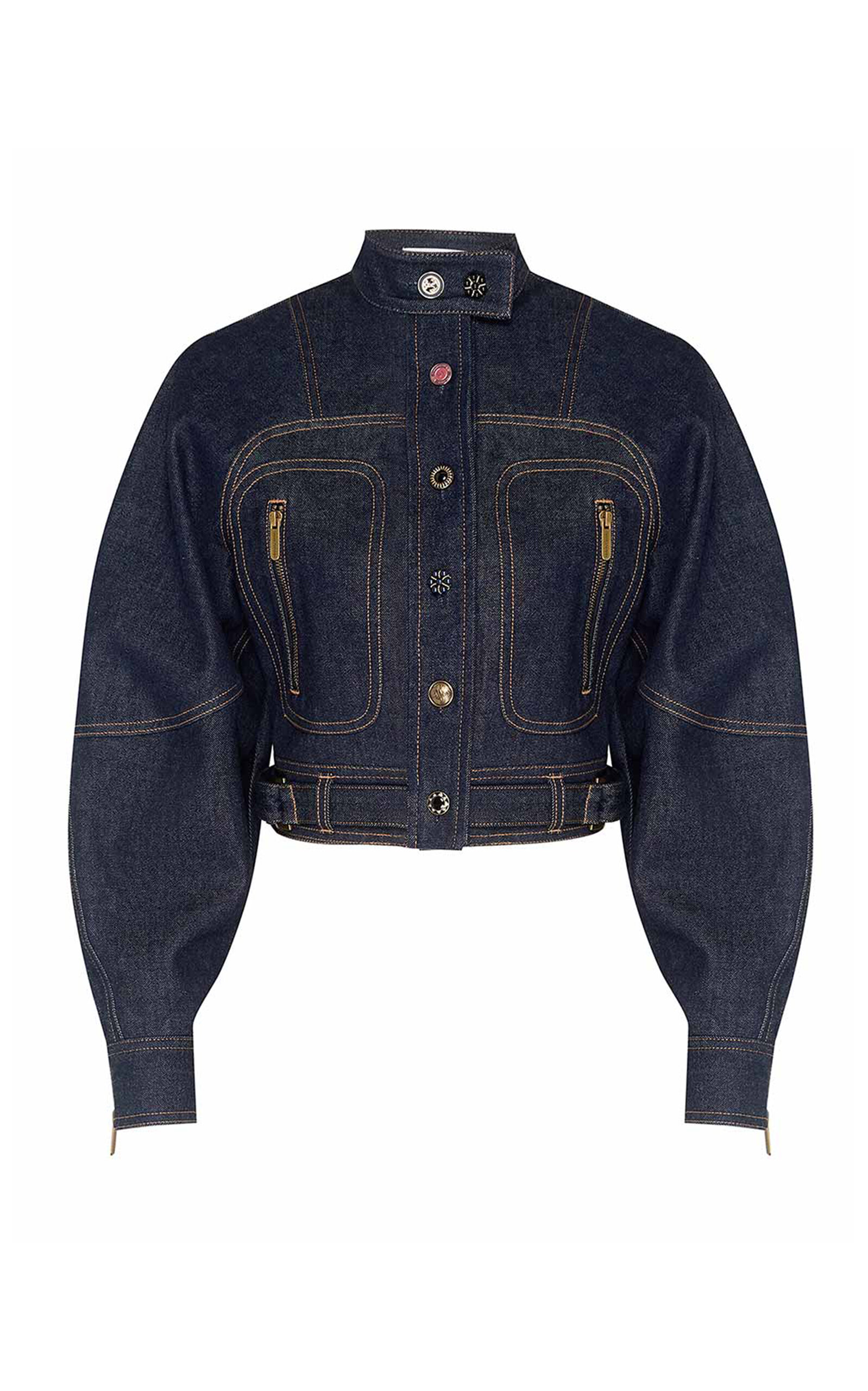 Zimmermann Clash Denim Cotton-blend Cropped Jacket In Blue