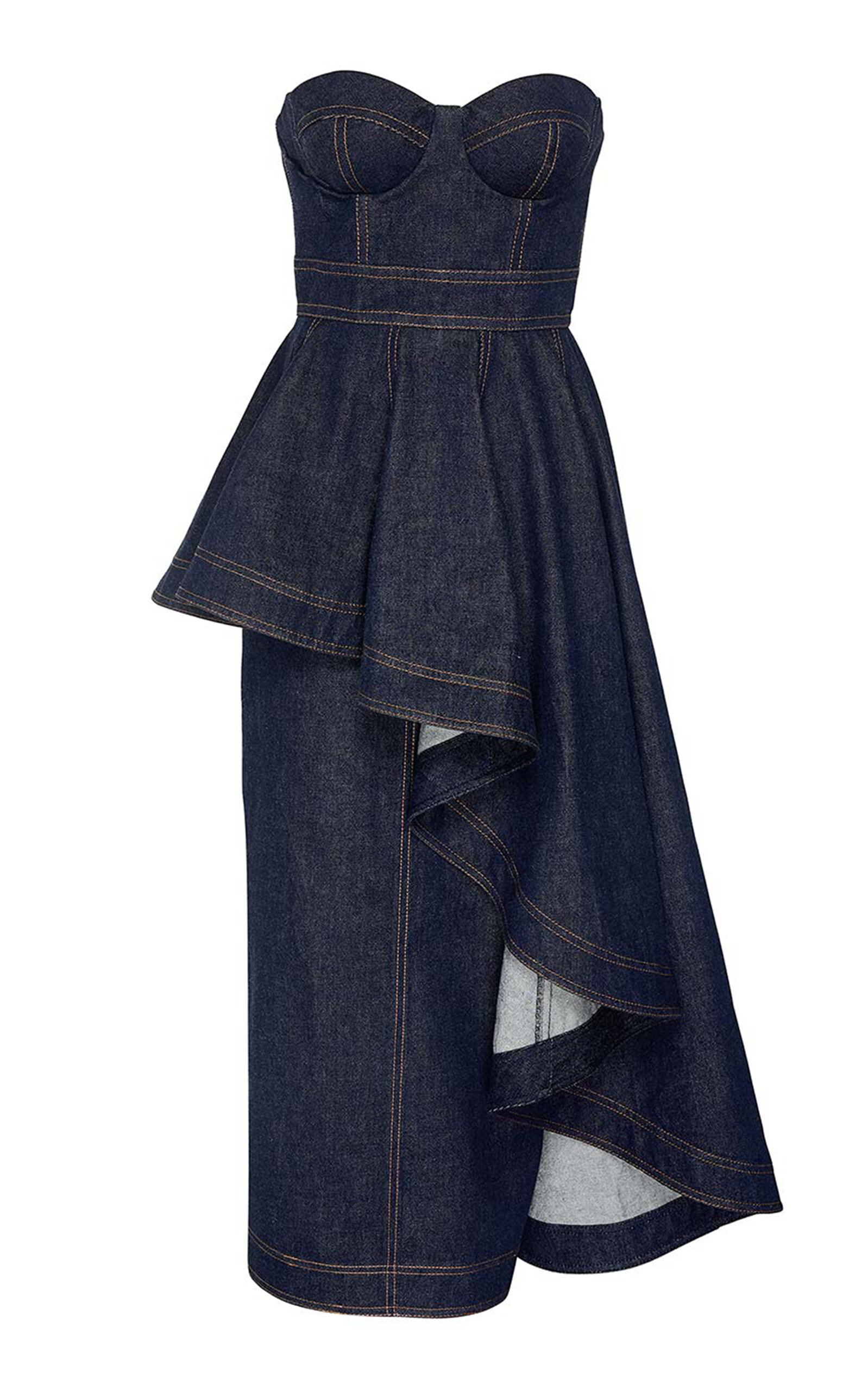Zimmermann Clash Denim Peplum Midi Dress In Blue