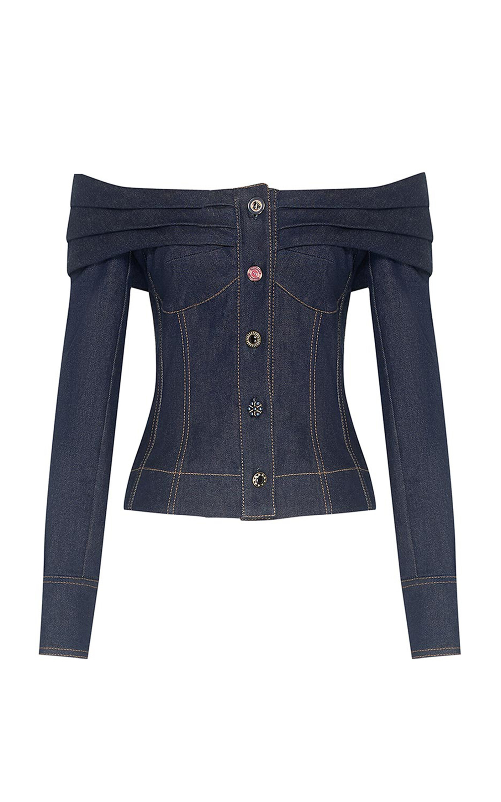 Zimmermann Clash Denim Cotton-blend Boatneck Top In Blue
