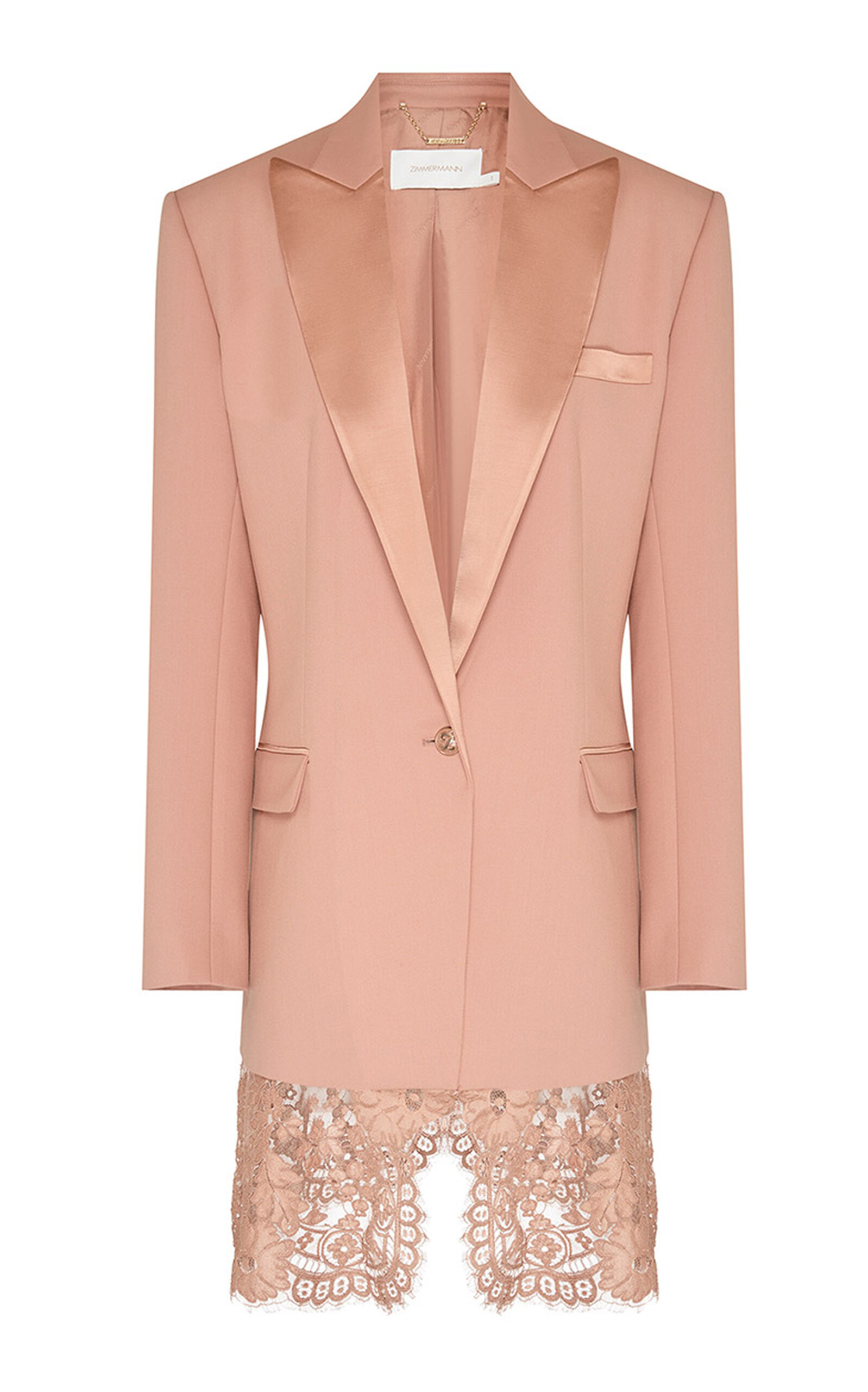 Zimmermann Clash Lace Wool-blend Tuxedo Jacket In Pink