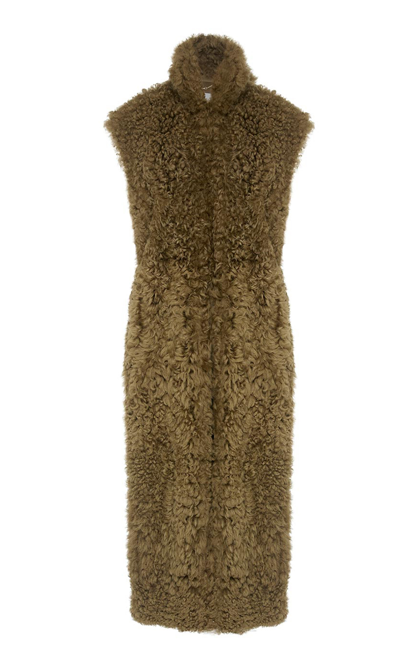 Zimmermann Clash Shearling Longline Vest In Green