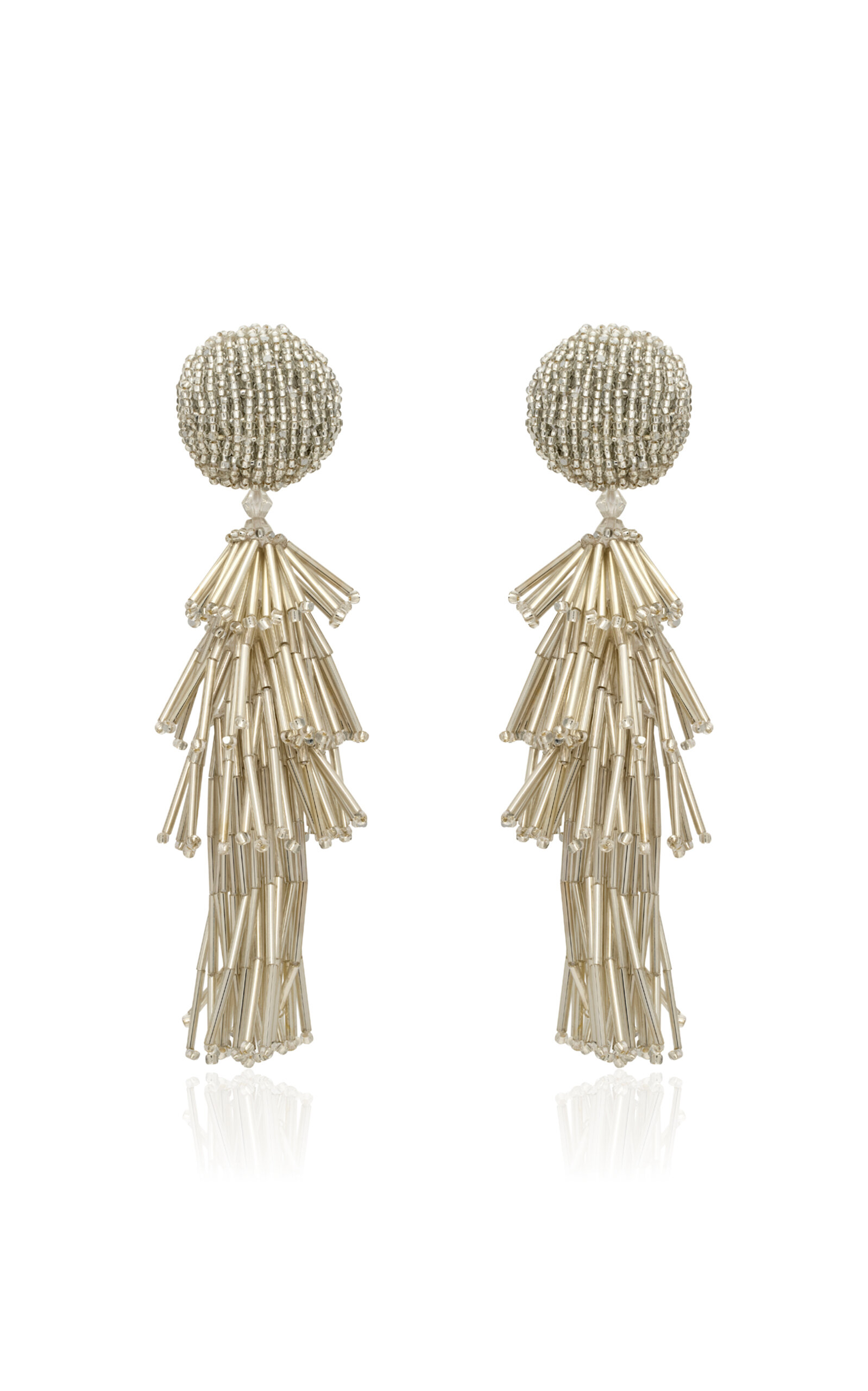 Oscar de la Renta - Fringe Tassel Brass Glass Earrings - Silver - OS - Moda Operandi - Gifts For Her