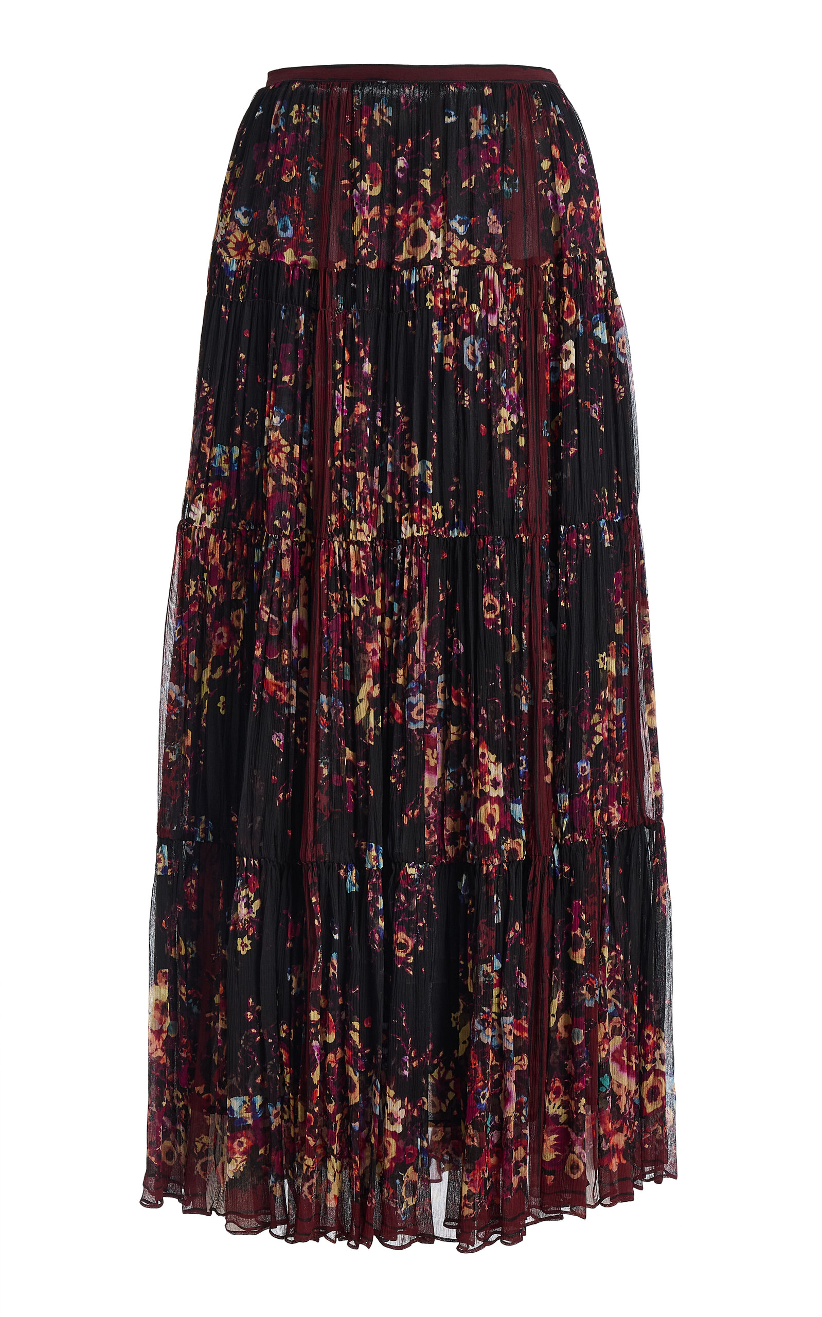 Ulla Johnson Gaelle Printed Silk Maxi Skirt In Black