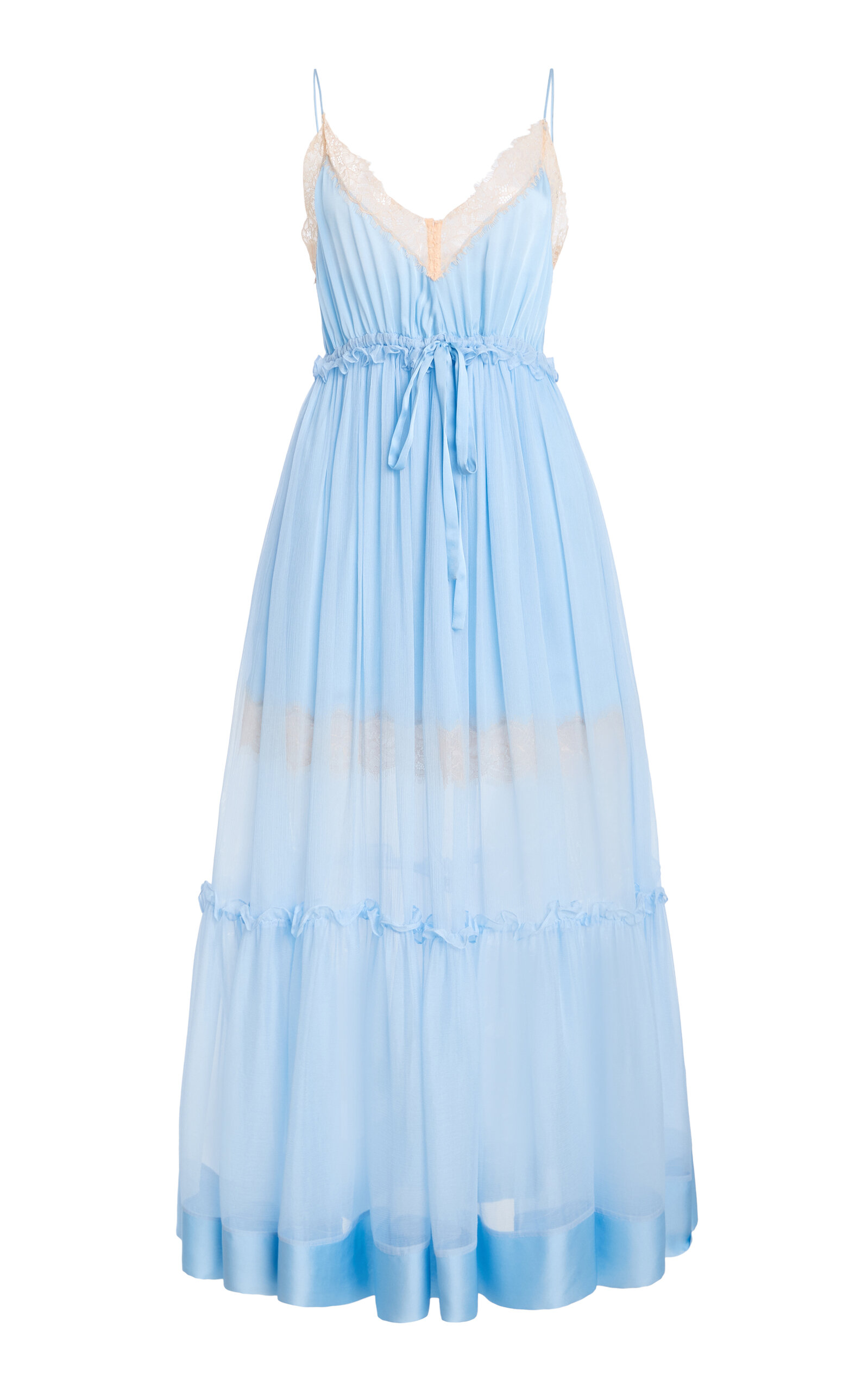 Ulla Johnson Imogen Lace-trimmed Silk Midi Dress In Blue