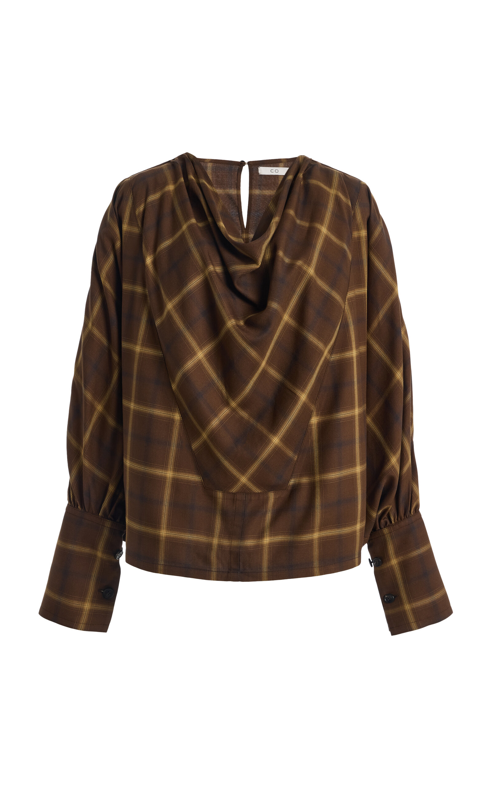 Co Draped Check Plaid Tunic Top In Brown