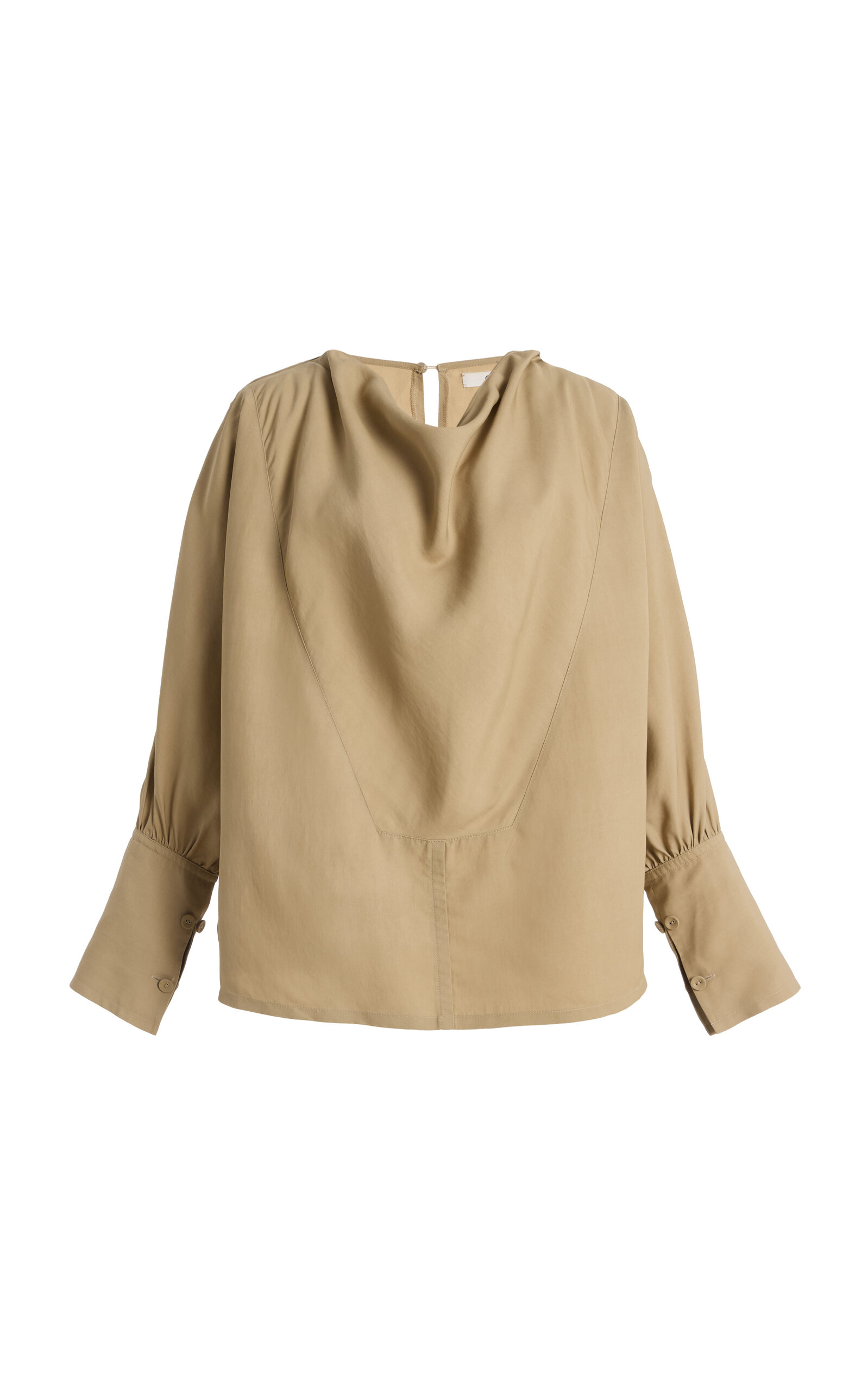 Co Draped Visse Silk Tunic Top In Khaki