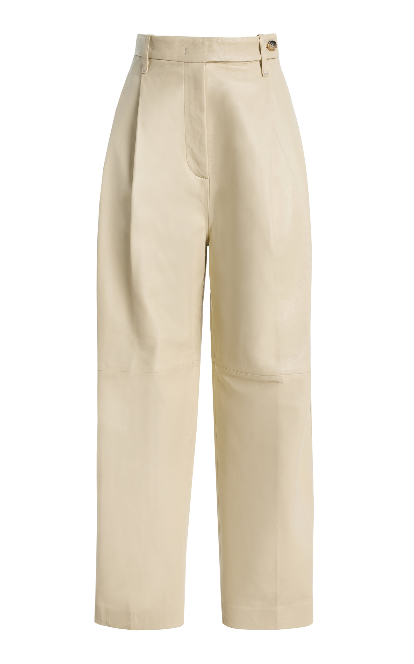 Co Pleated Leather Pants In Ivory