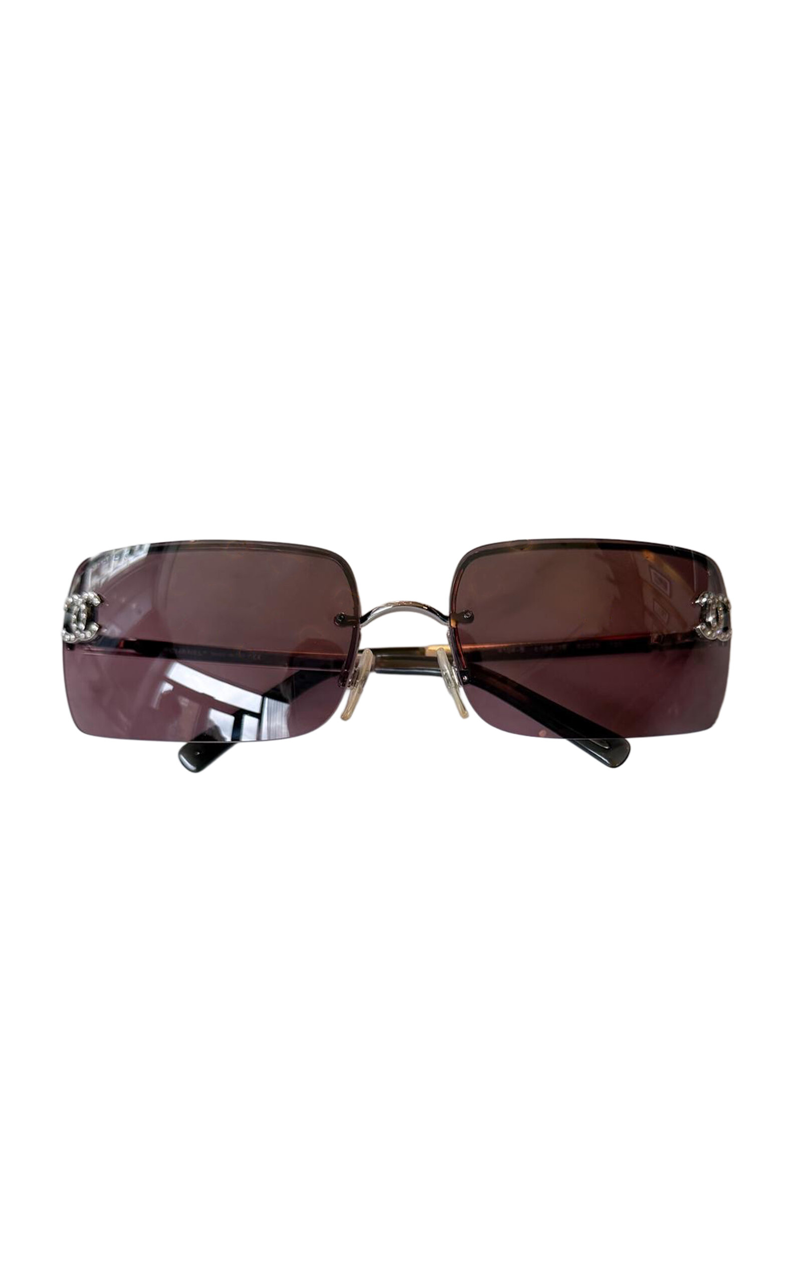 Dear Clementine Vintage Chanel Rimless Crystal Embellished Pink Sunglasses - Moda Operandi
