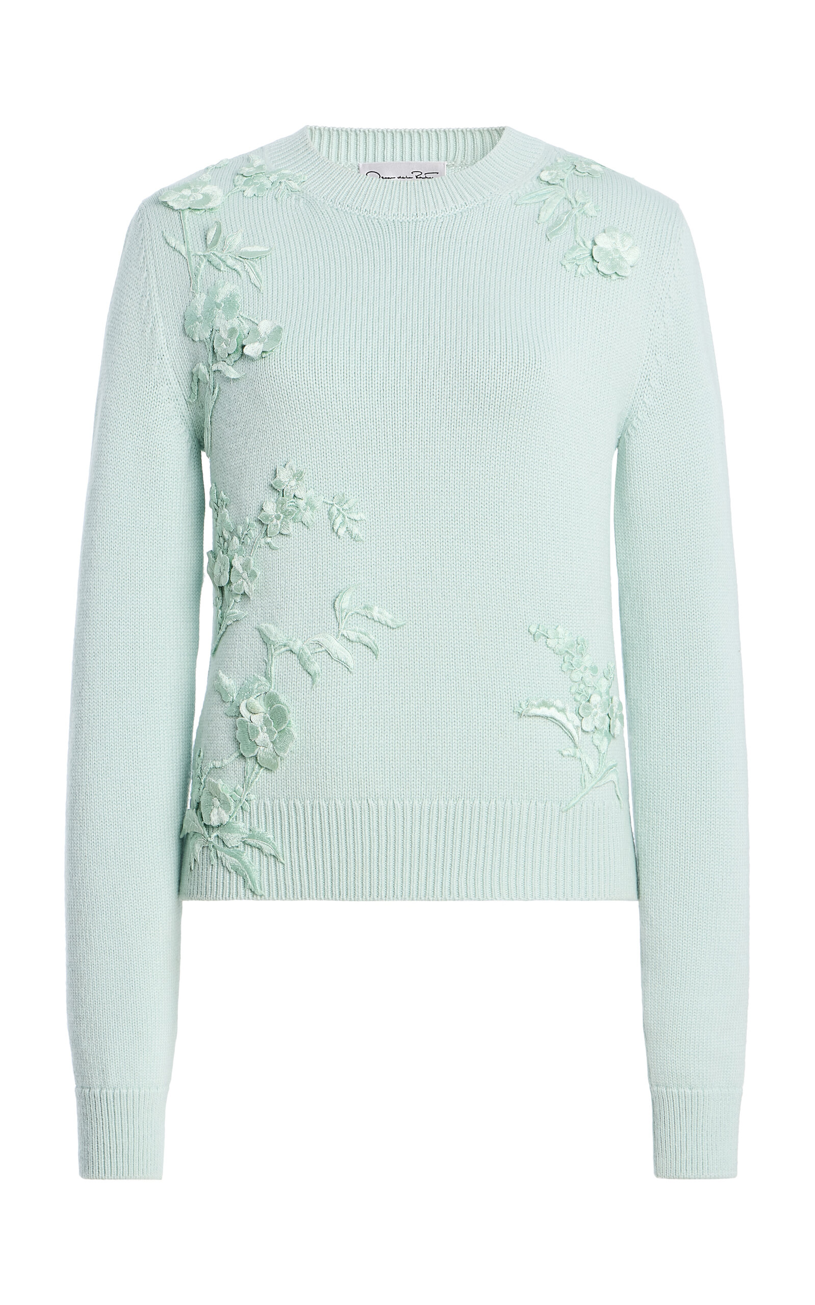Oscar De La Renta Embroidered Wool Sweater In Green
