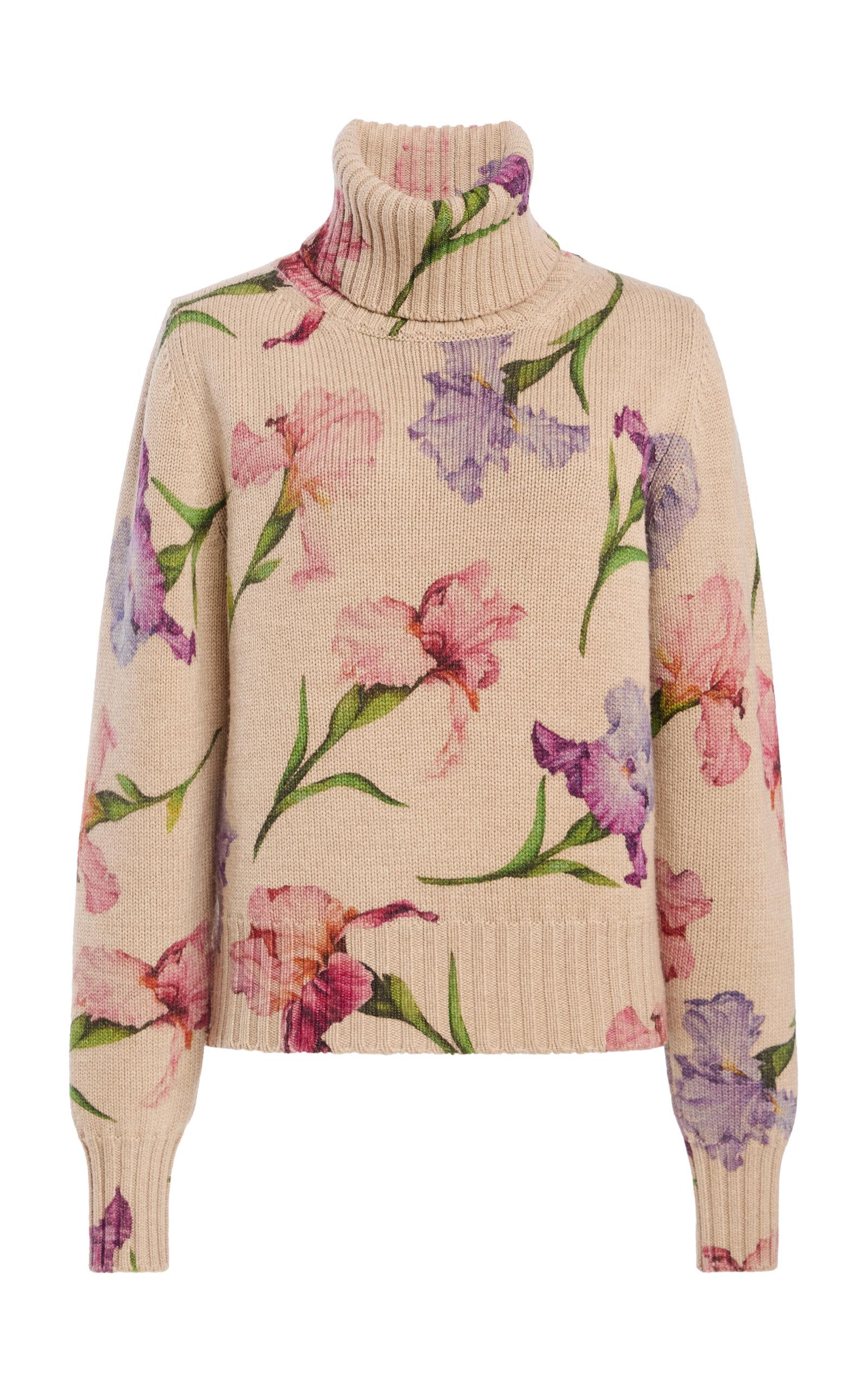 Oscar De La Renta Watercolor Iris Virgin-wool Sweater In Neutral