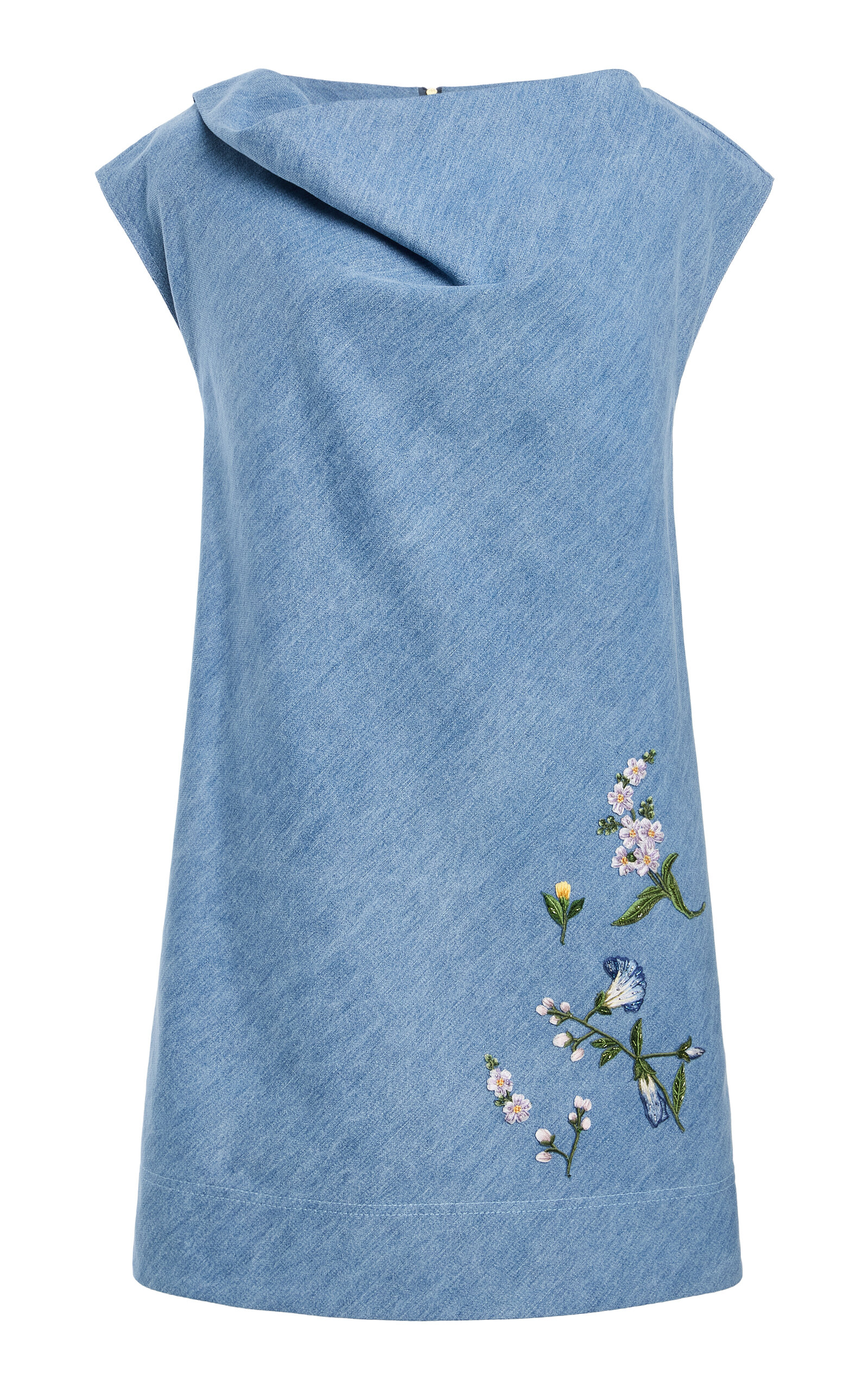 Oscar De La Renta Embroidered Denim Mini Dress In Brown