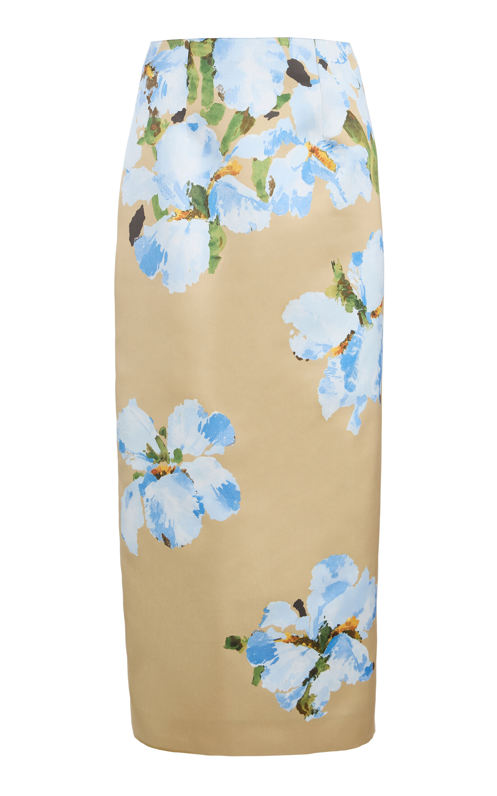 Oscar de la Renta - Watercolor Iris Satin Midi Skirt - Neutral - US 4 - Moda Operandi
