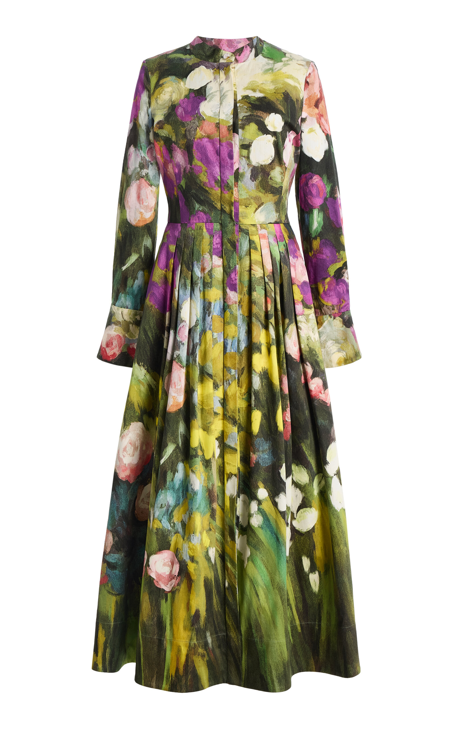 Oscar de la Renta Abstract Garden Poplin Sateen Midi Dress - Moda Operandi