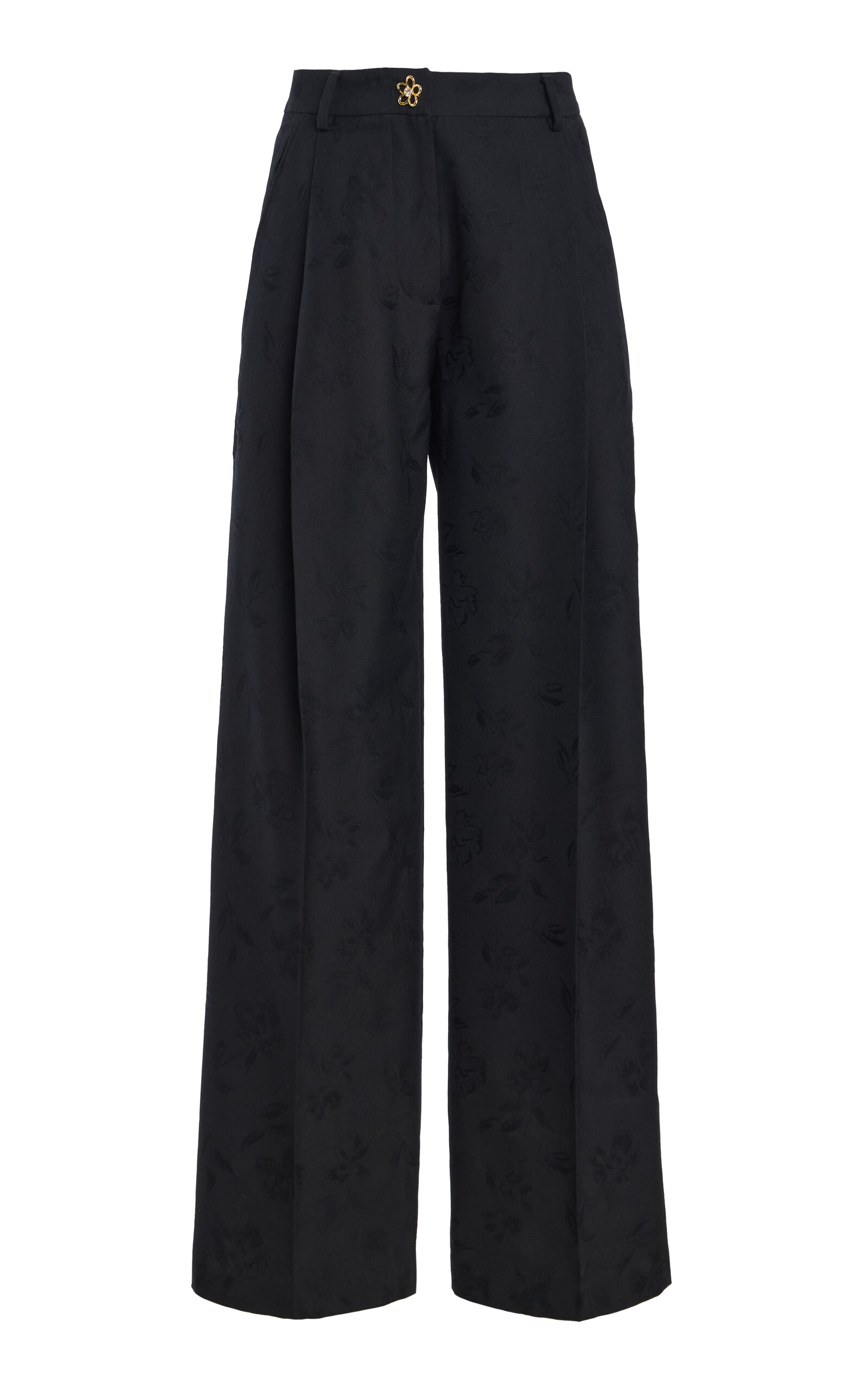 Oscar De La Renta Tailored Wool Jacquard Straight-leg Pants In Black