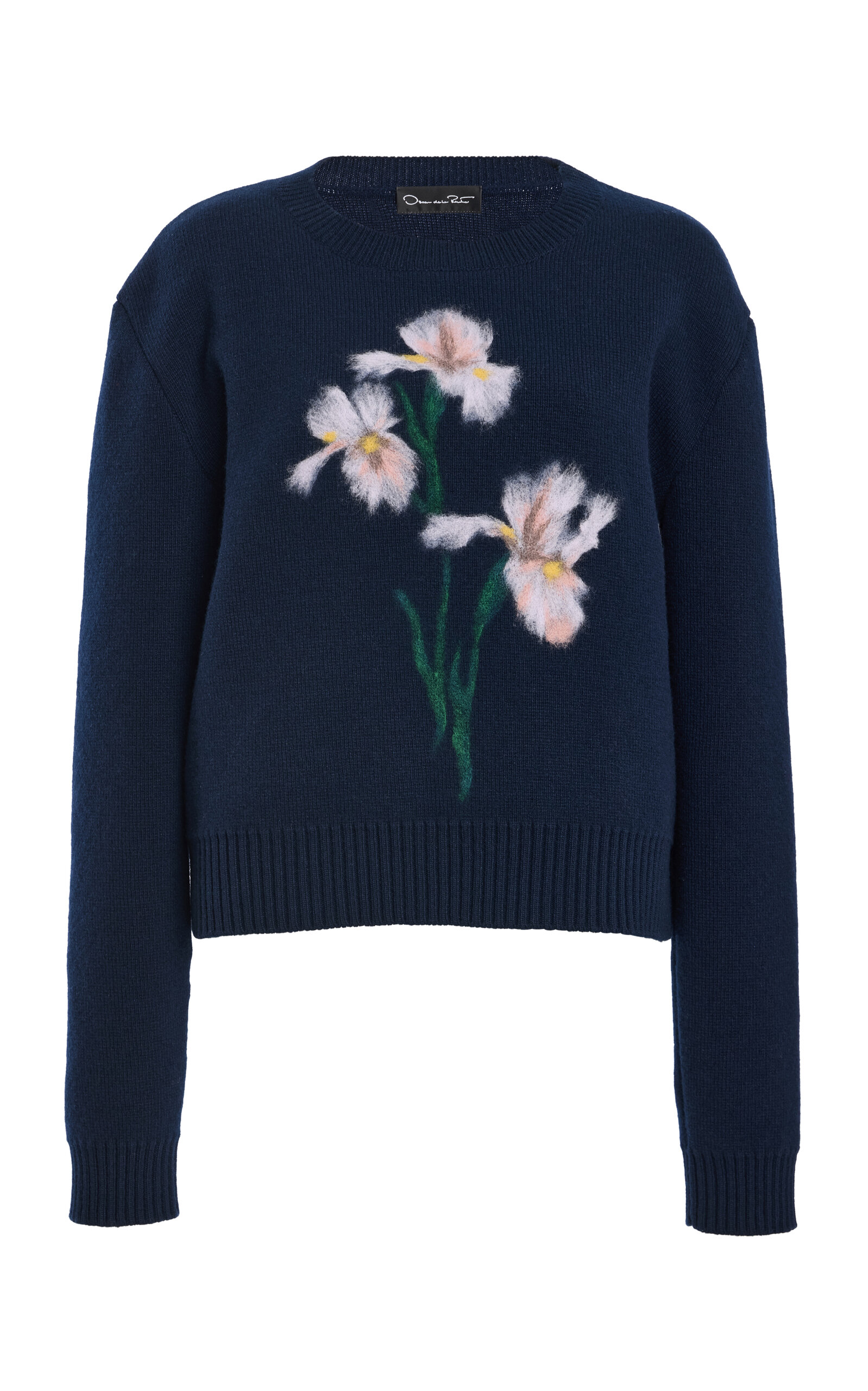 Oscar De La Renta Needle-punch Iris Wool Sweater In Blue