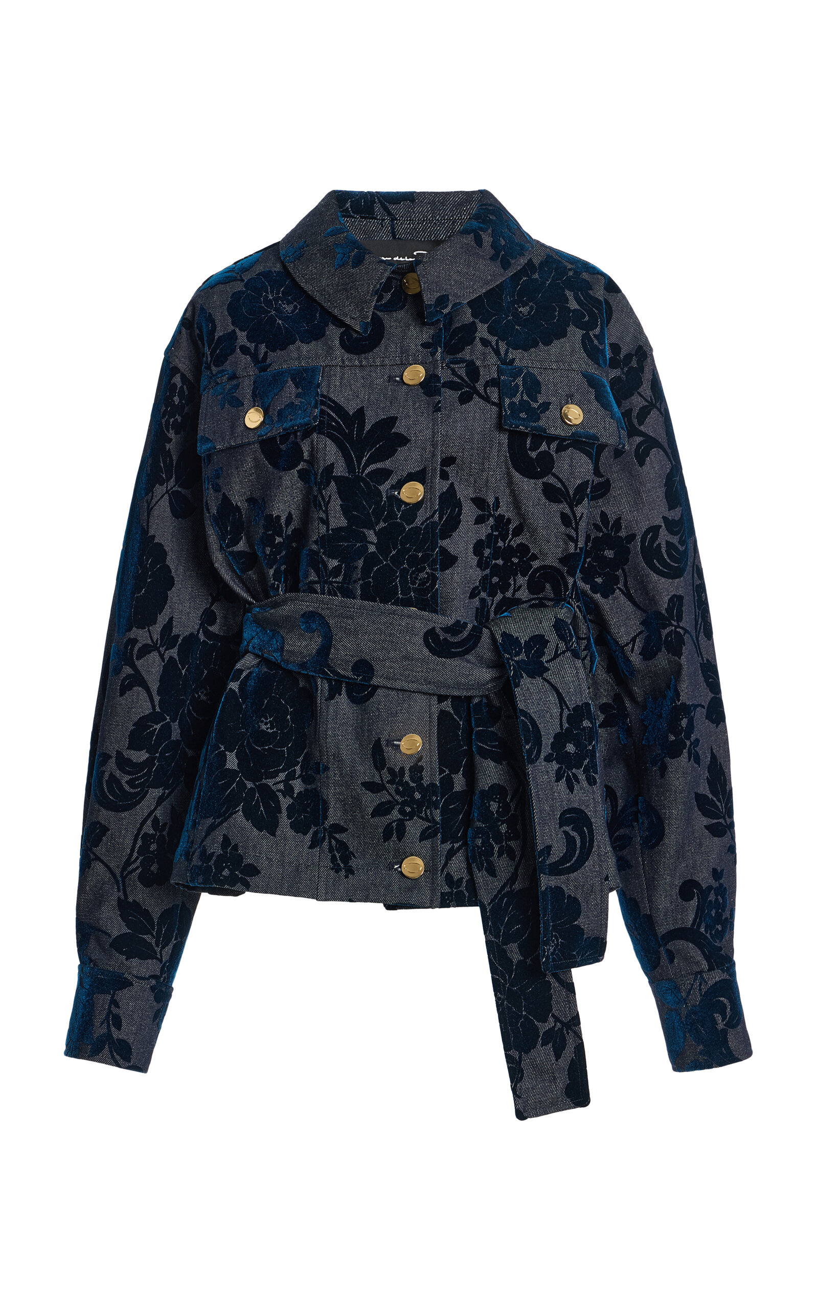 Oscar de la Renta Flocked Floral Denim Jacket - Moda Operandi