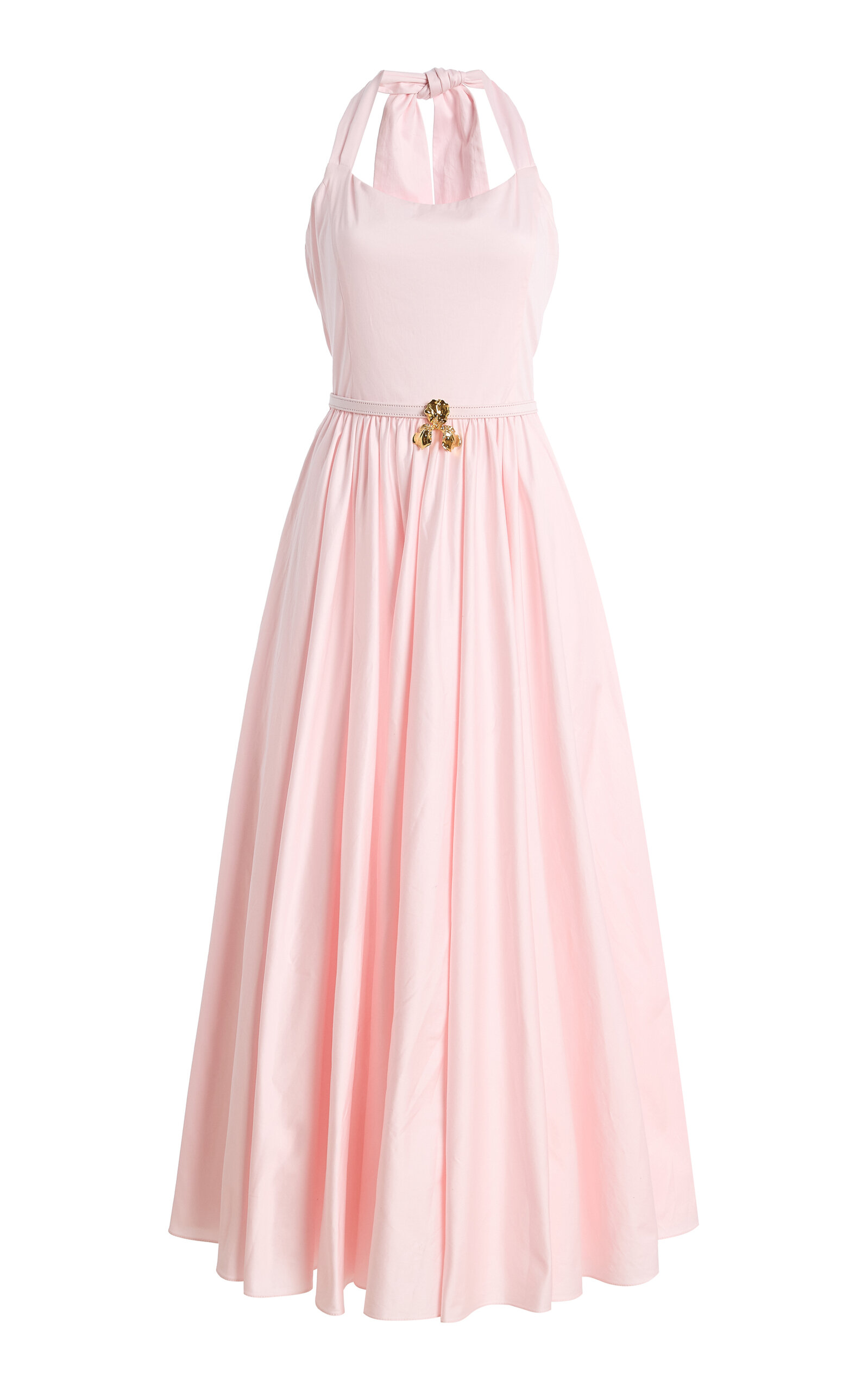 Oscar de la Renta - Pleated Stretch Cotton-Poplin Sateen Midi Dress - Light Pink - US 12 - Moda Operandi
