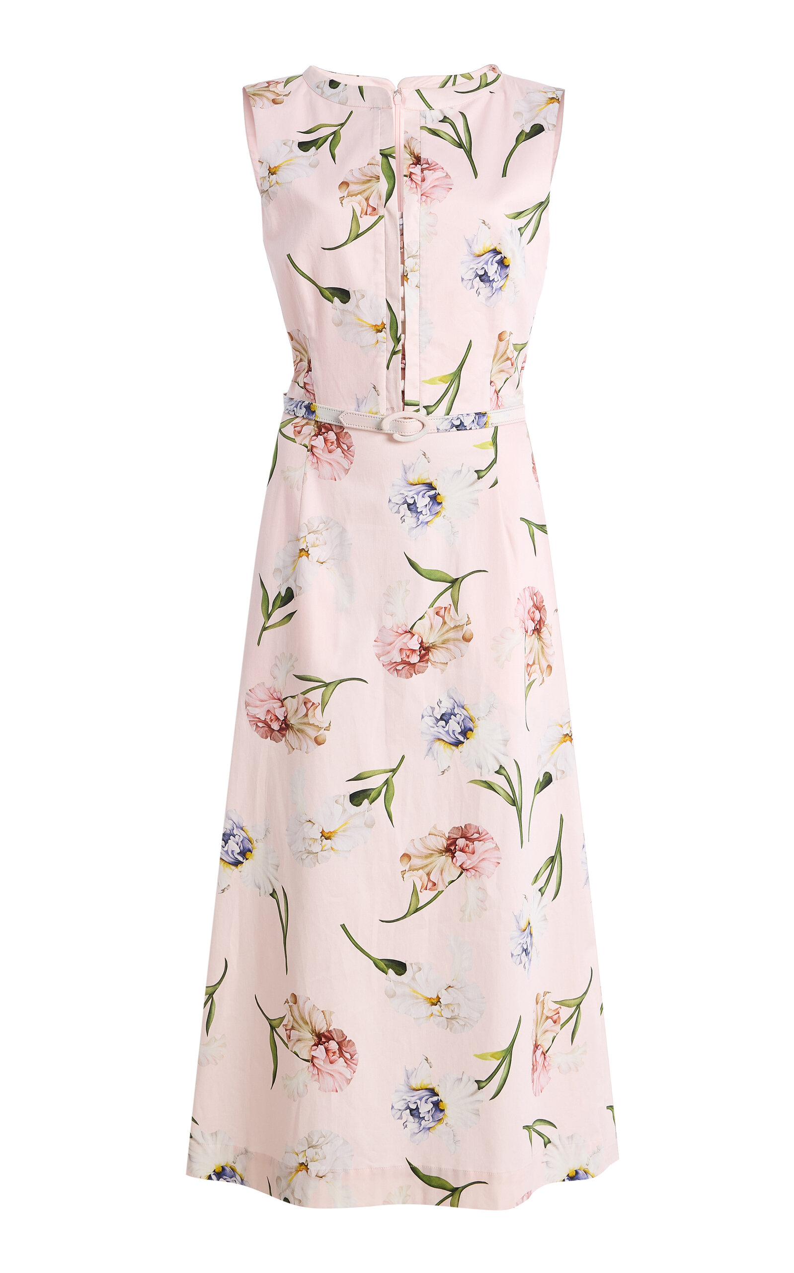 Oscar de la Renta - Painted Iris Poplin Midi Dress - Floral - US 6 - Moda Operandi