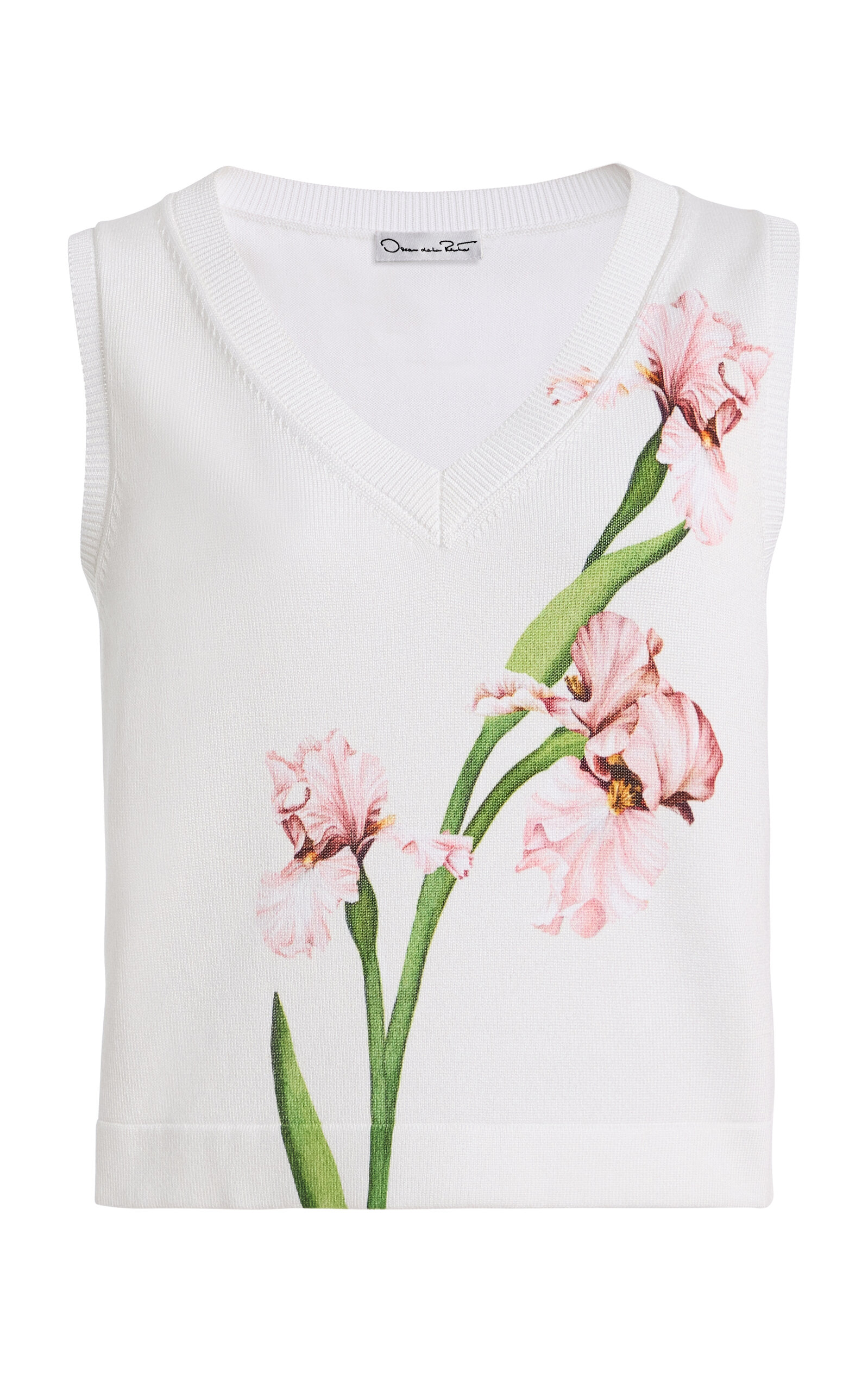 Oscar De La Renta Painted Iris Cotton-blend Tank Top In White