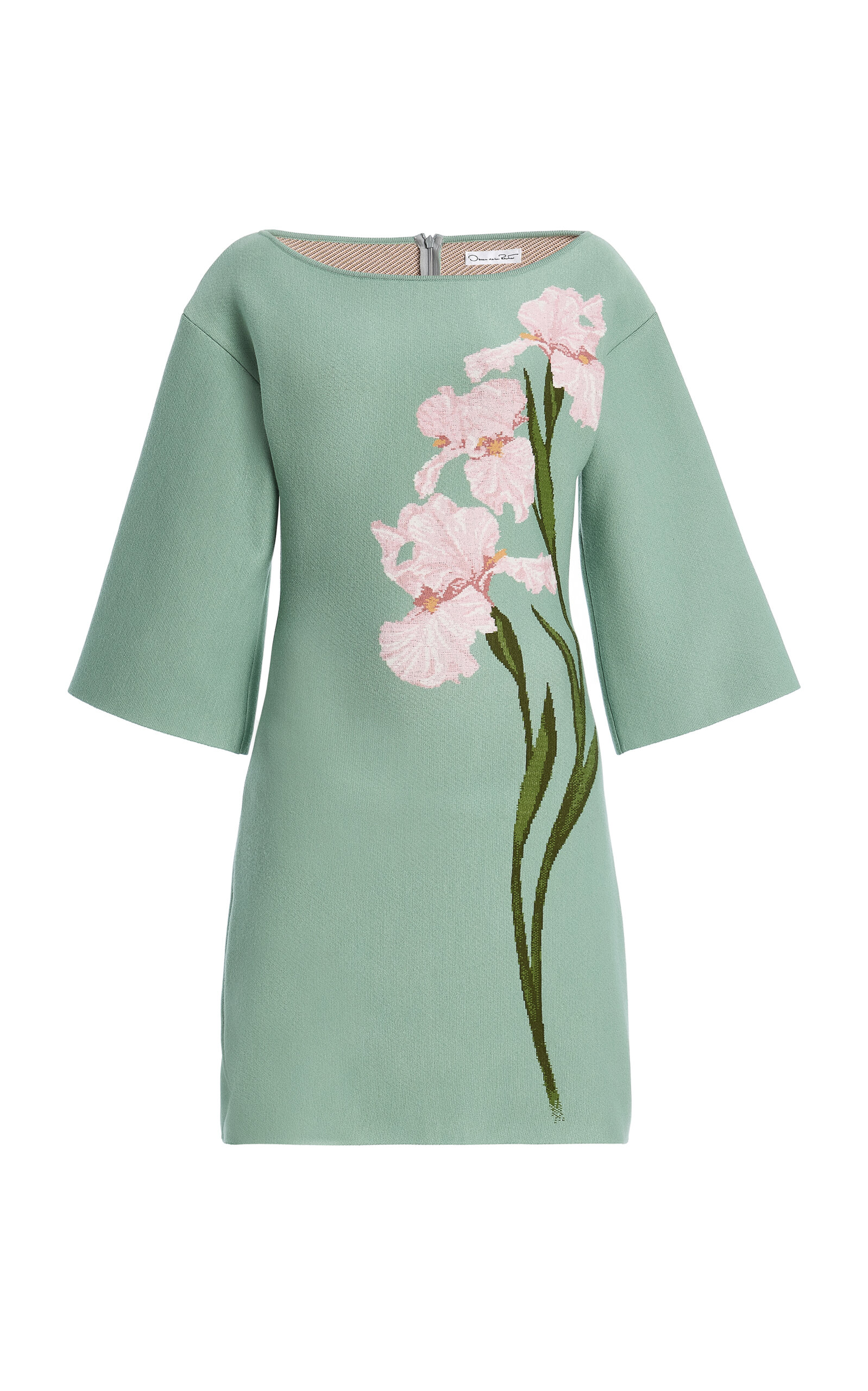 Oscar De La Renta Floral Jacquard Knit Mini Dress In Green