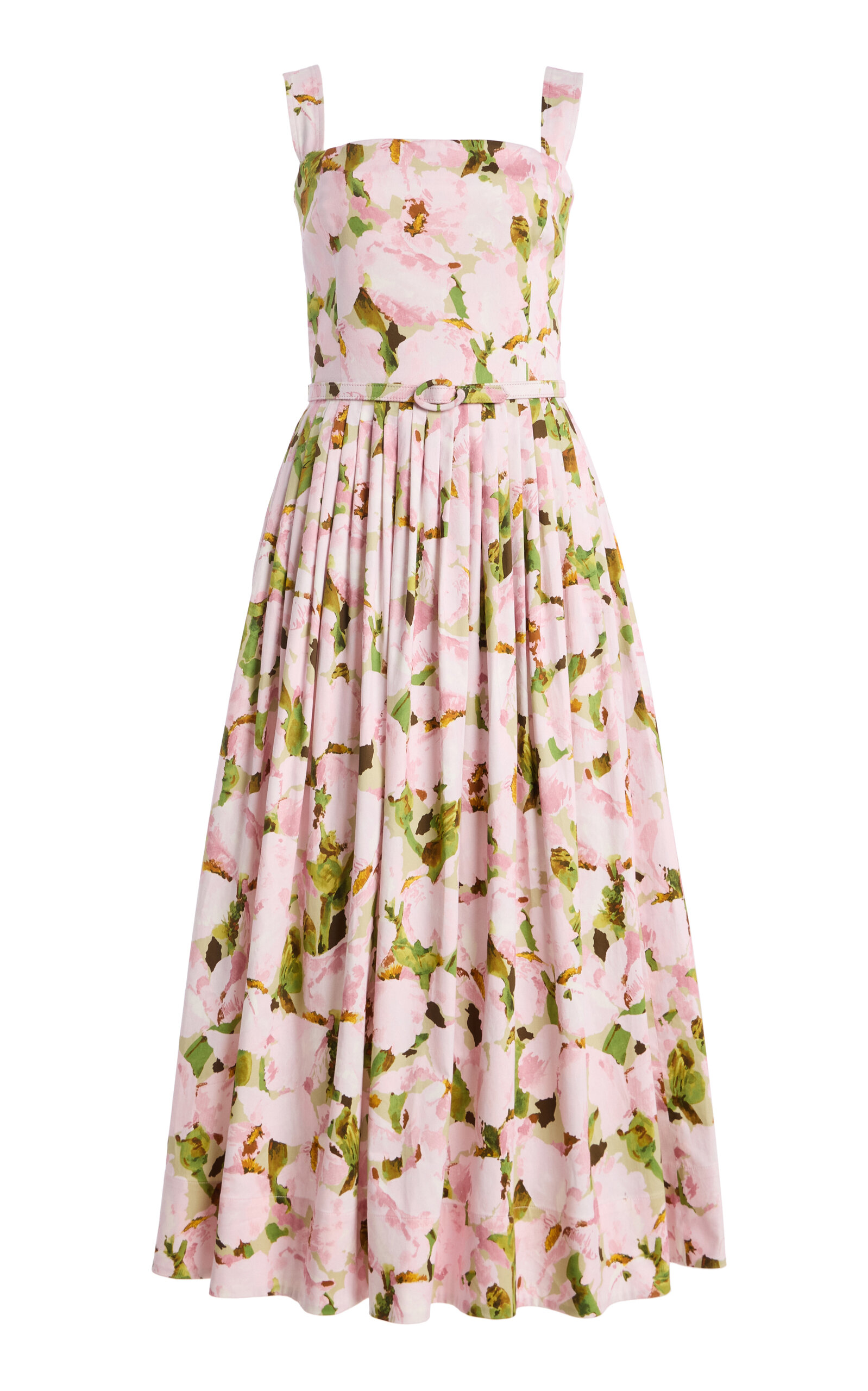Oscar de la Renta - Watercolor Iris Poplin Midi Dress - Floral - US 4 - Moda Operandi