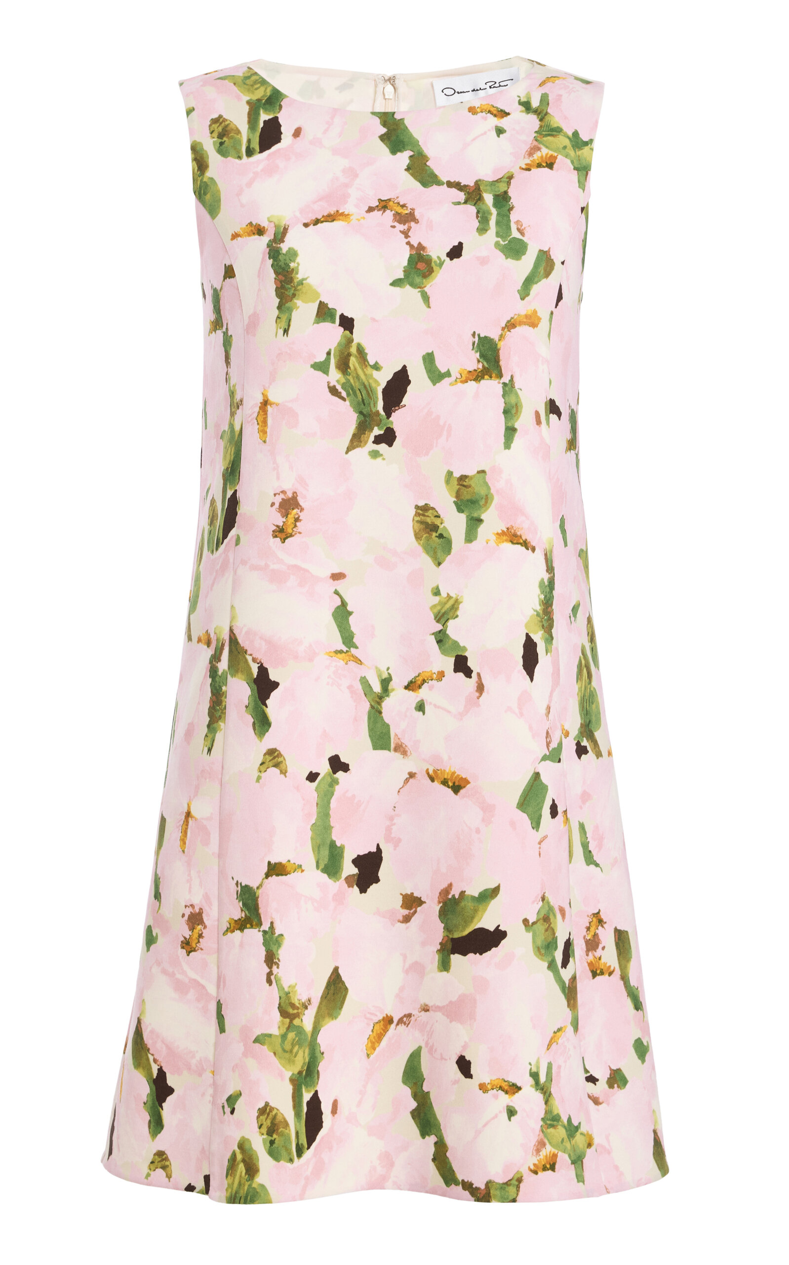 Oscar De La Renta Watercolor Iris Wool Mini Dress In Pink