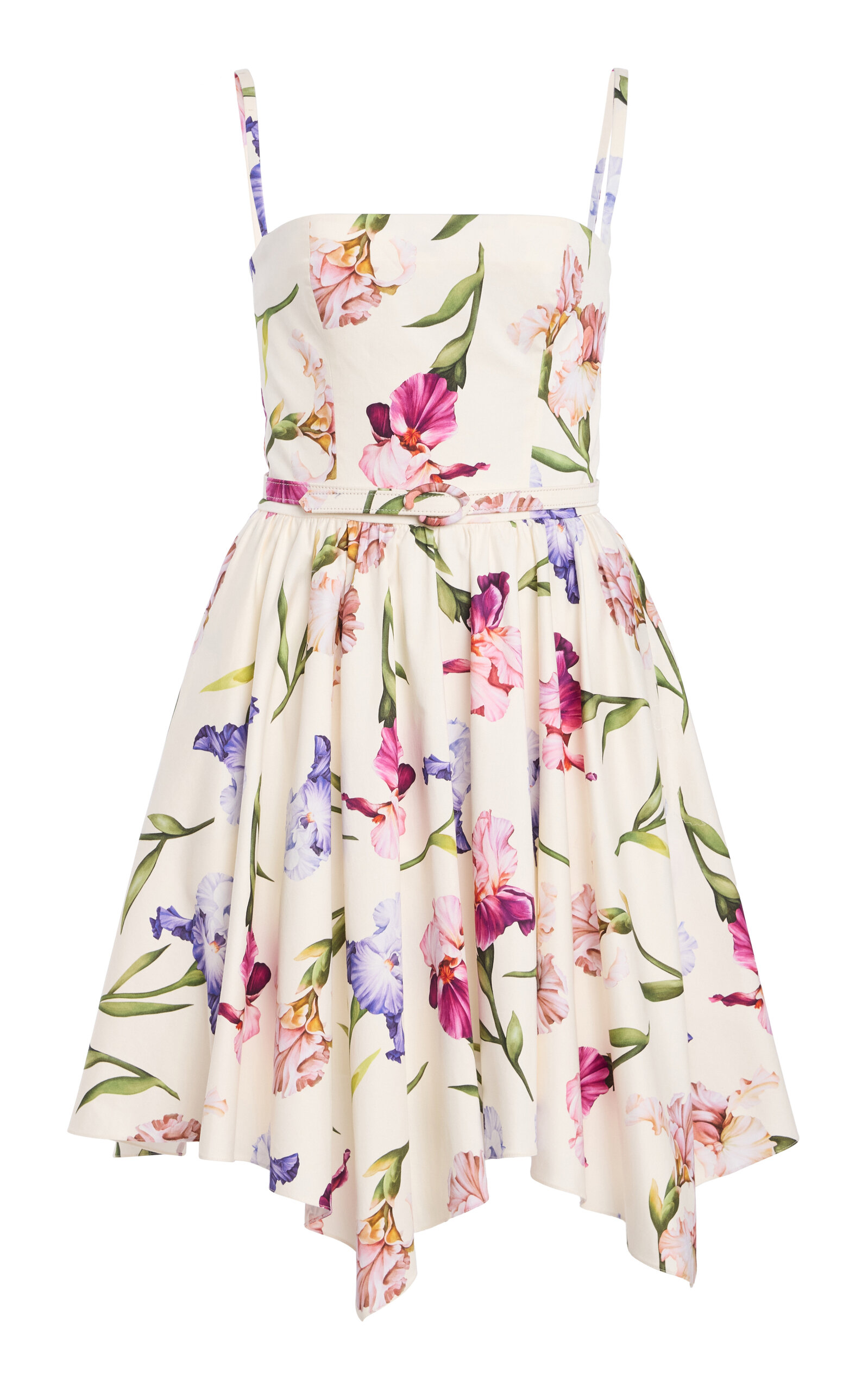 Oscar De La Renta Iris Flower Poplin Mini Dress In White