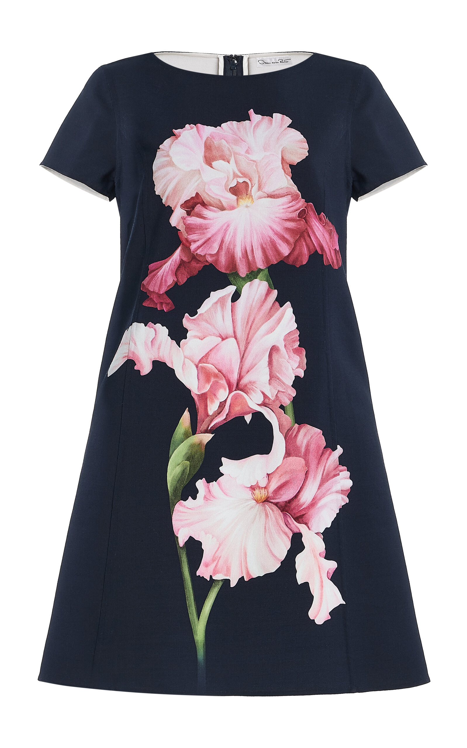Oscar De La Renta Painted Iris Wool-blend Mini Dress In Blue