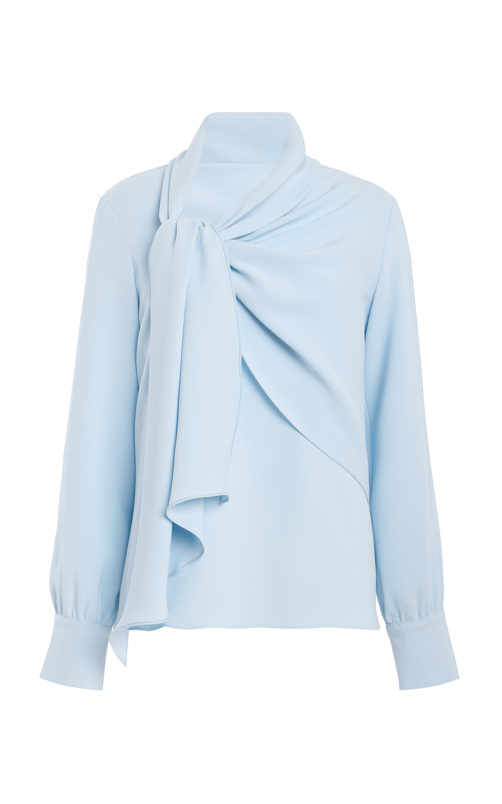 Oscar de la Renta - Tie-Neck Georgette Top - Light Blue - US 10 - Moda Operandi